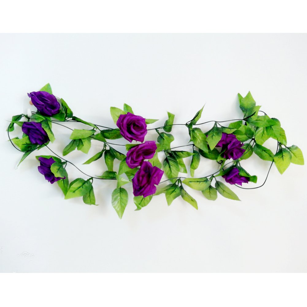 8 Feet Dark Purple Artificial Rose Vine Garland with Green Leaves - Perfect for Wedding Decor, Home Decoration, and Party Backdrops