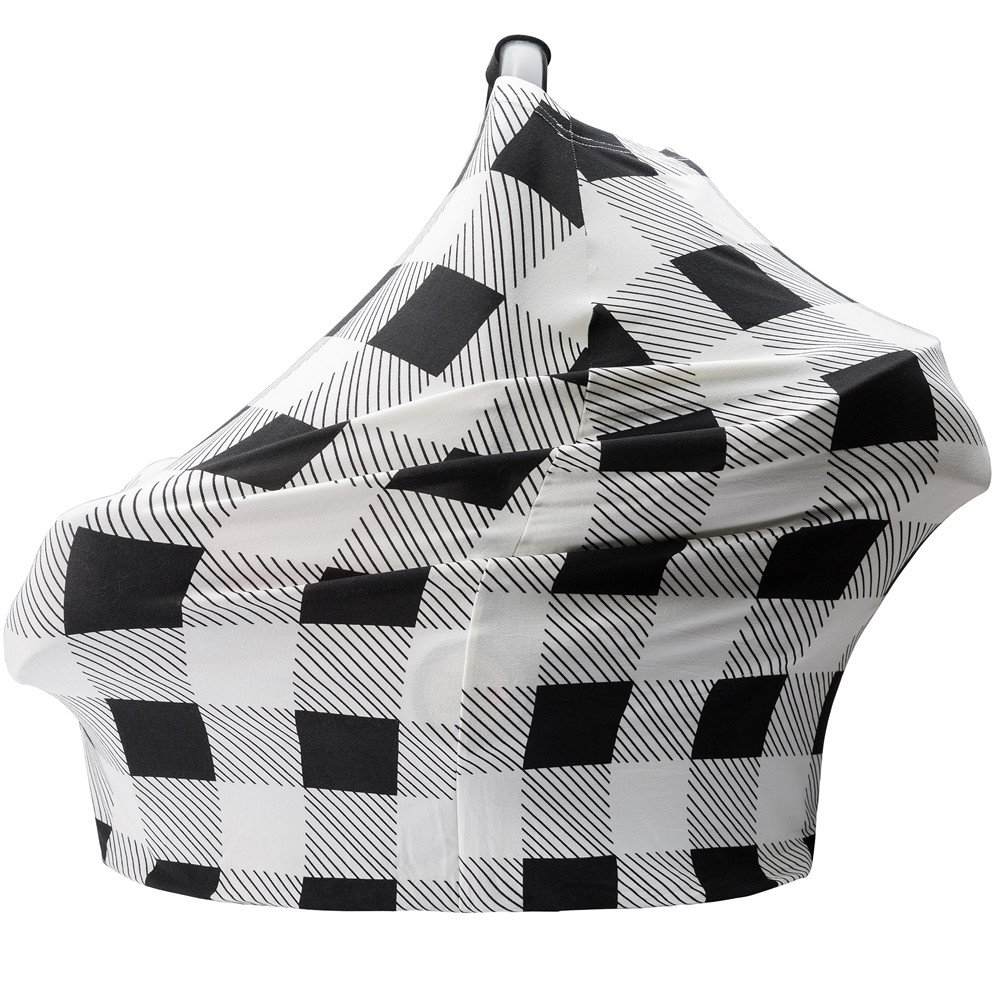 Nursing Cover Breastfeeding Scarf - Stretchy Baby Car Seat Cover & Infant Stroller Canopy for Boys & Girls (Black & White Squares) - Perfect for Nursing, Shopping & Outdoor Activities