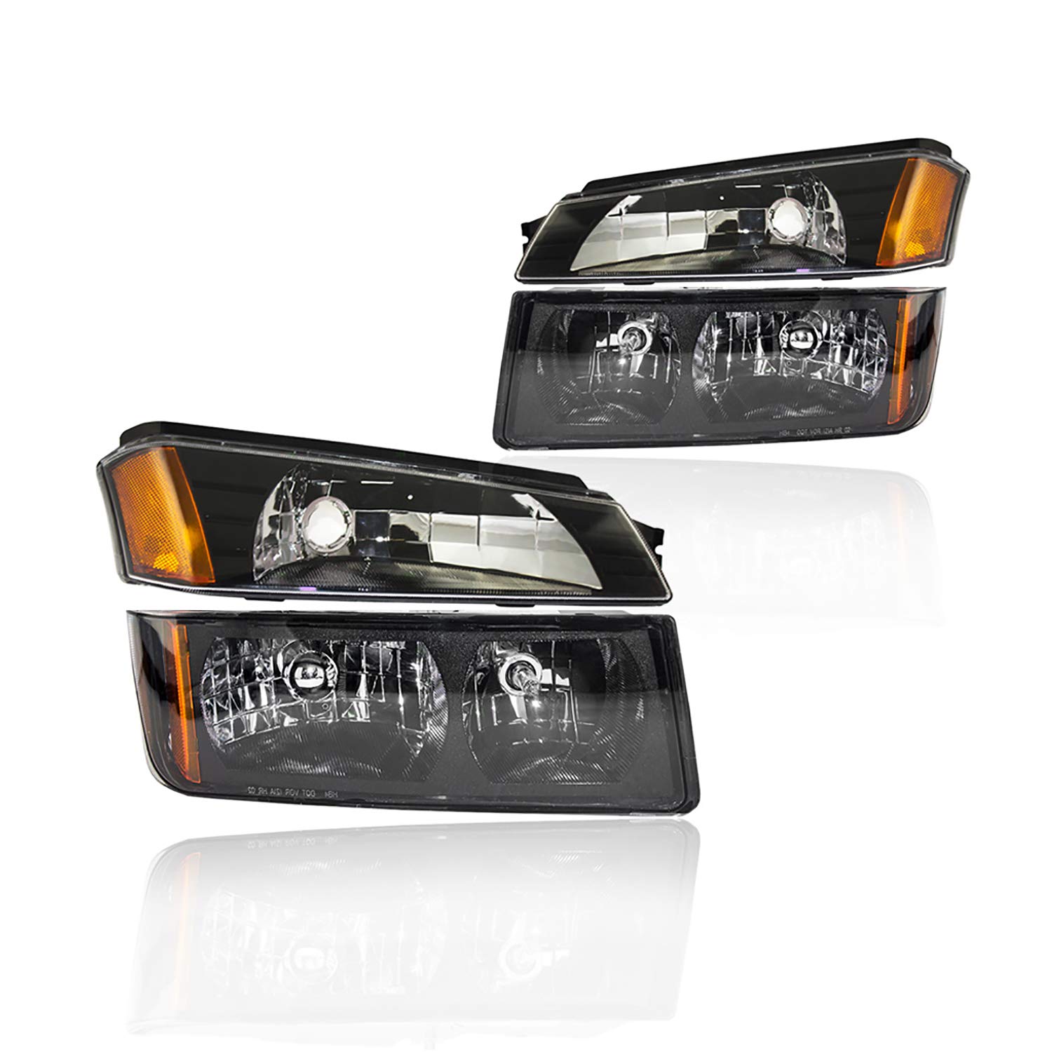Chevrolet Avalanche Headlight Assembly Replacement 2002-2006 - Black Housing with Amber Reflector & Signal Lights (Fits Models with Body Cladding) - Part #15136536 15136537 15077336 15077337 - Perfect for Night Driving & Off-Road Adventures
