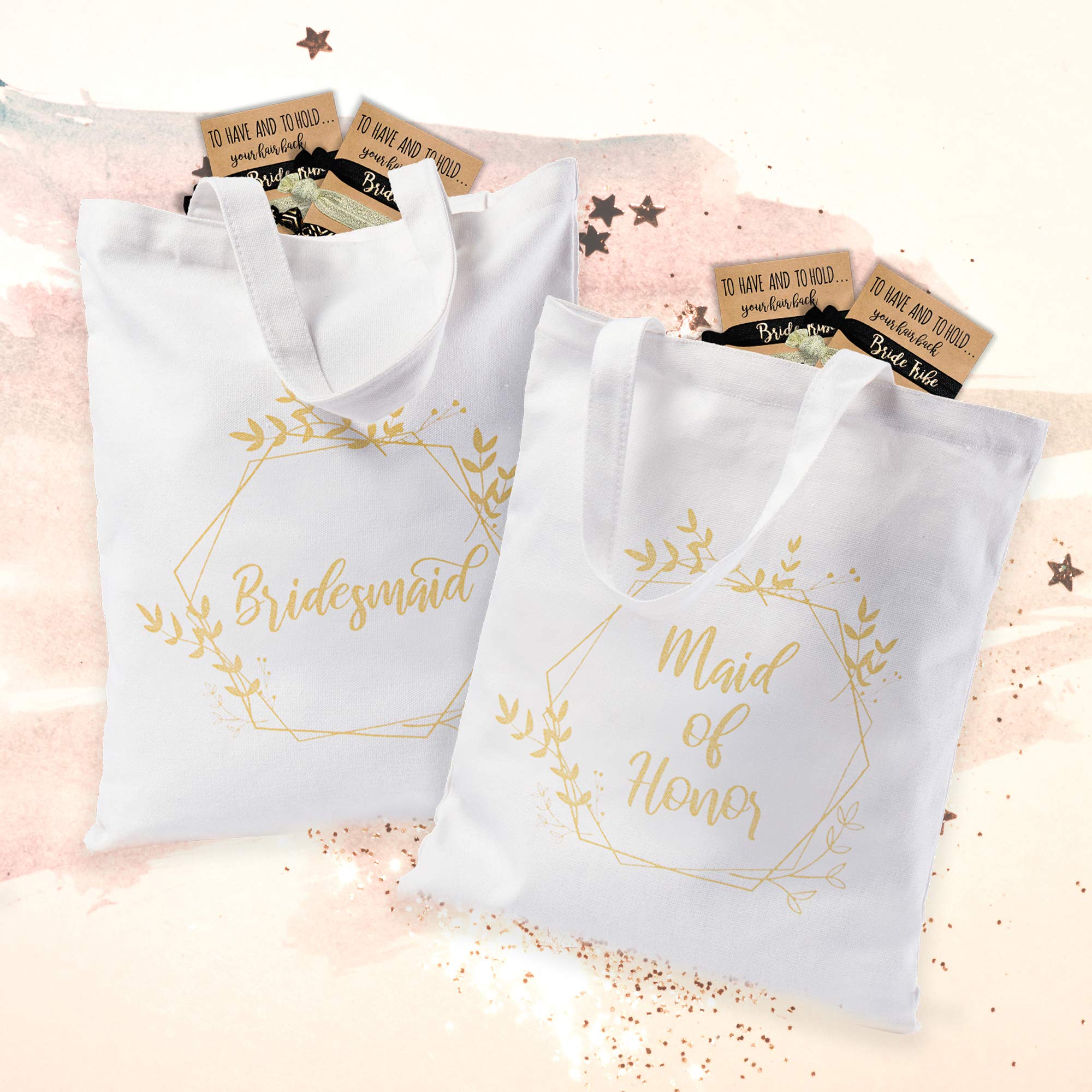 Pop Fizz Designs Bridesmaid Tote Bags Set - 5 Bridesmaid Bags + 1 Maid of Honor Bag (6-Pack) - Perfect for Weddings, Bachelorette Parties & Bridal Showers