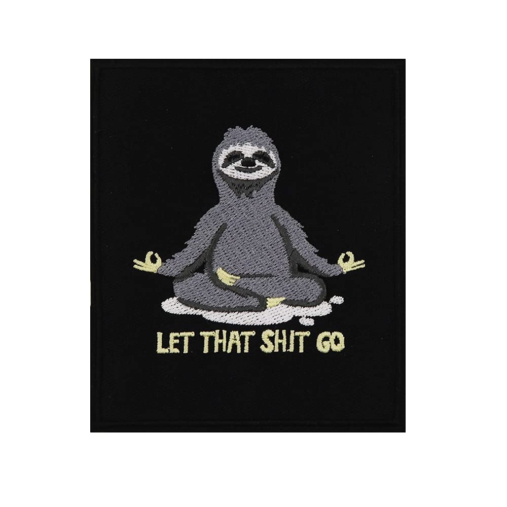 Let That Sht Go Sloth Embroidered Iron On Patches for DIY Clothing, Backpacks & Denim Jackets - Funny Motivational Sew-On Appliques for Teens & Adults