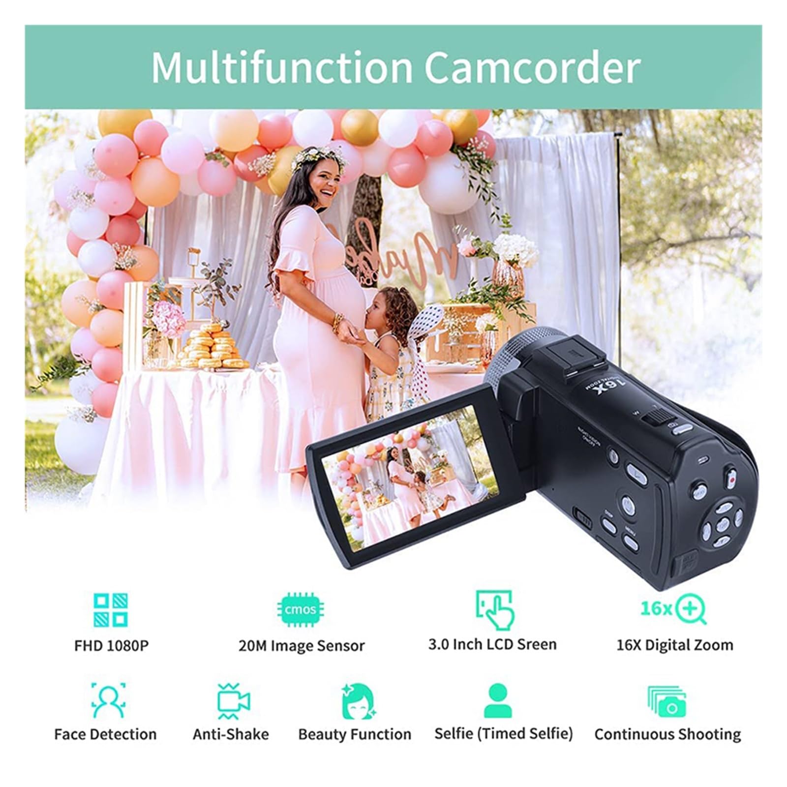 1080p Full HD Digital Camcorder with Infrared Night Vision & IR Light - Perfect for Vlogging, YouTube Videos, and Home Security Monitoring