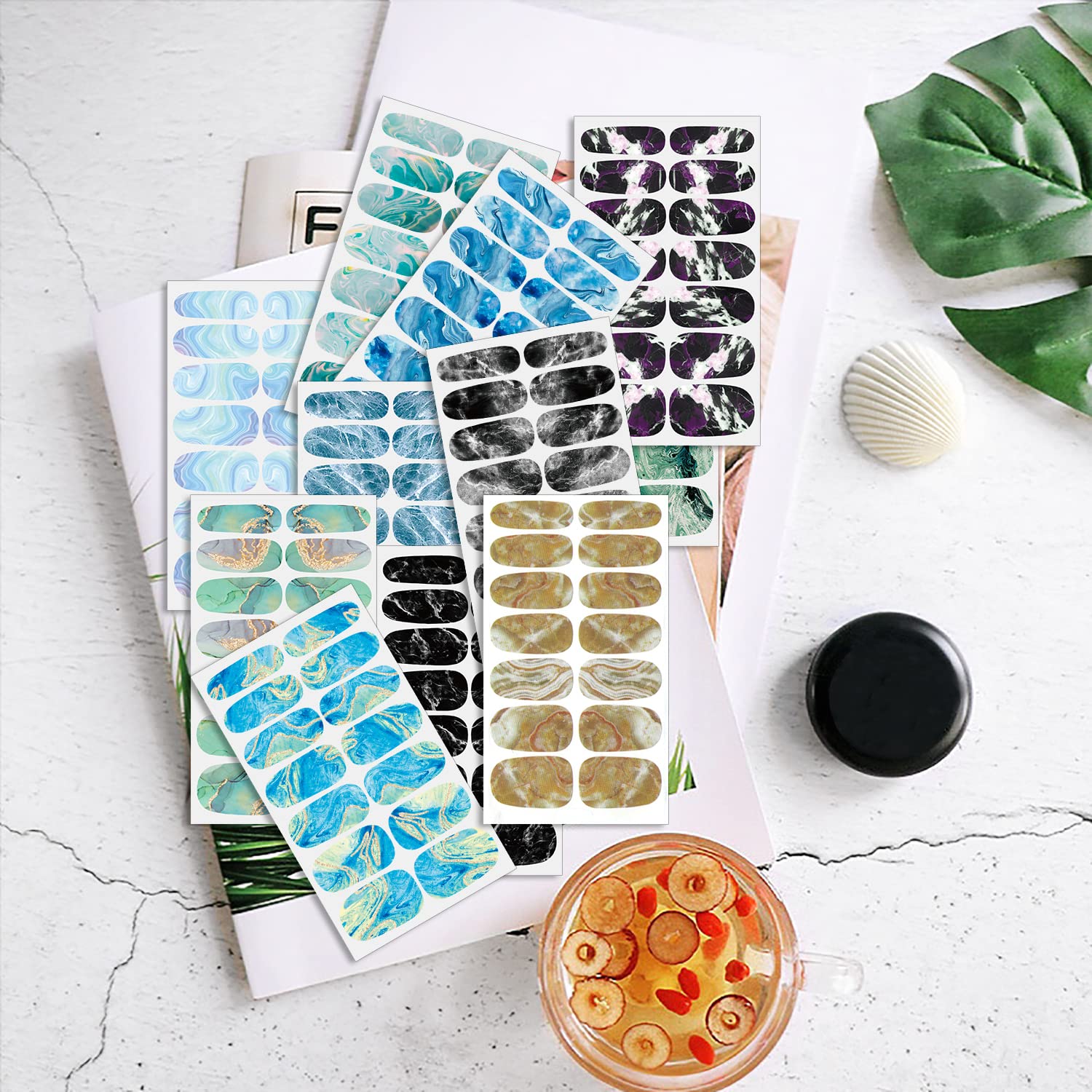 DANNEASY Marble Nail Polish Strips - 12 Sheets Self-Adhesive Nail Wraps for Women, Gel Nail Stickers with Nail File & Cuticle Stick | Easy DIY Manicure at Home, Salon-Quality Nails for Parties, Weddings & Everyday Wear