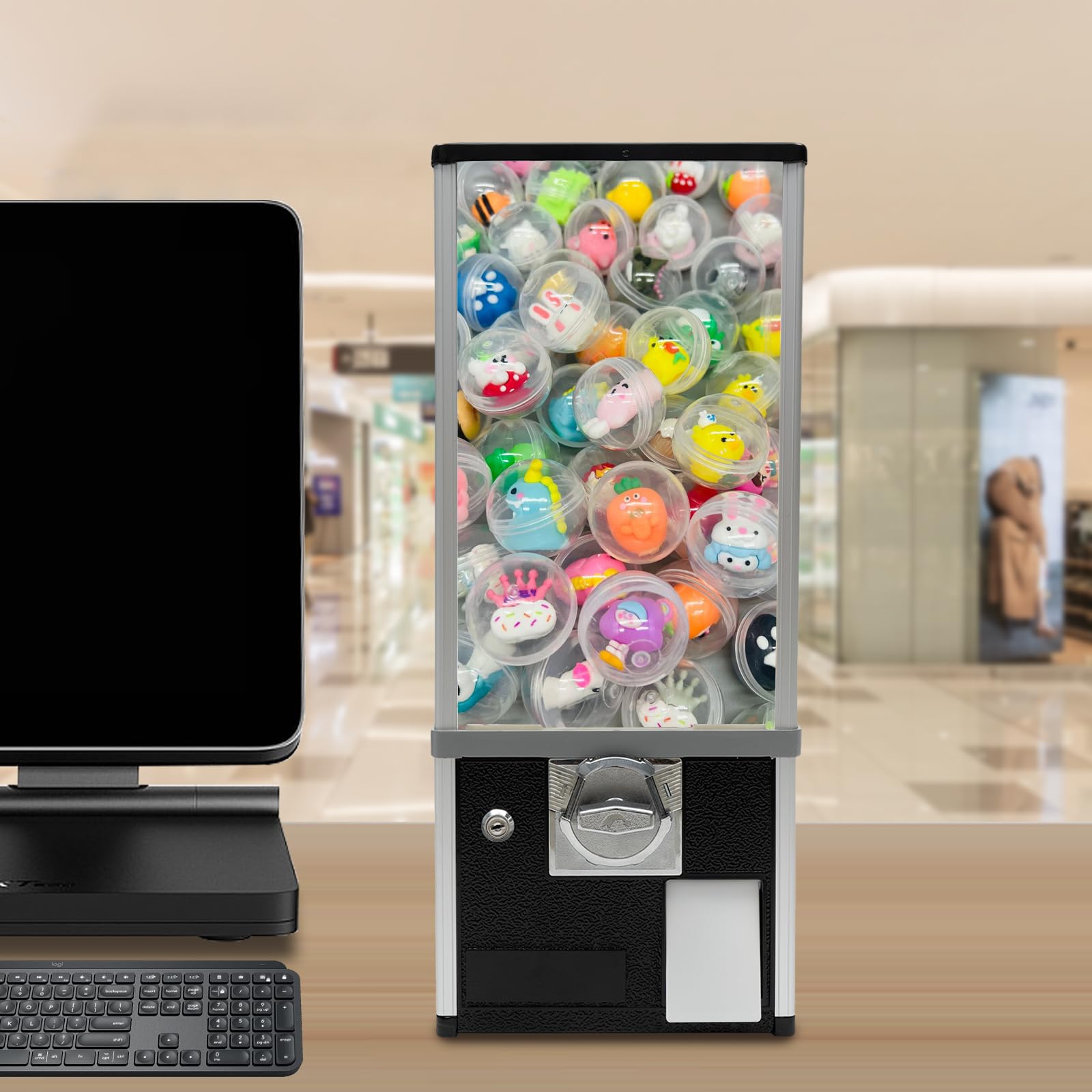 Commercial Toy & Candy Capsule Vending Machine - Dual Coin Operated Gumball Prize Dispenser for Arcade, Gaming Store & Retail (Black) - Perfect for Kids' Parties, Shopping Malls & Entertainment Centers