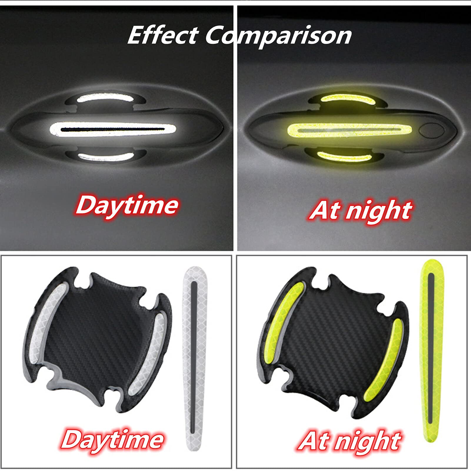 Reflective Carbon Fiber Car Door Handle Stickers - Scratch Protector Film & Safety Guard Cover for Auto Exterior Accessories (Red) | Perfect for Night Driving & Vehicle Protection