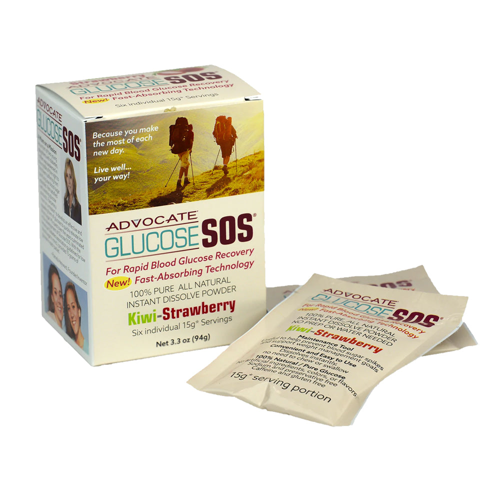 Advocate Glucose SOS Instant Dissolve Powder - Original Kiwi Strawberry Flavor, 15g (72 Count) | Fast Energy Boost for Athletes, Diabetics & Emergency Low Blood Sugar Relief