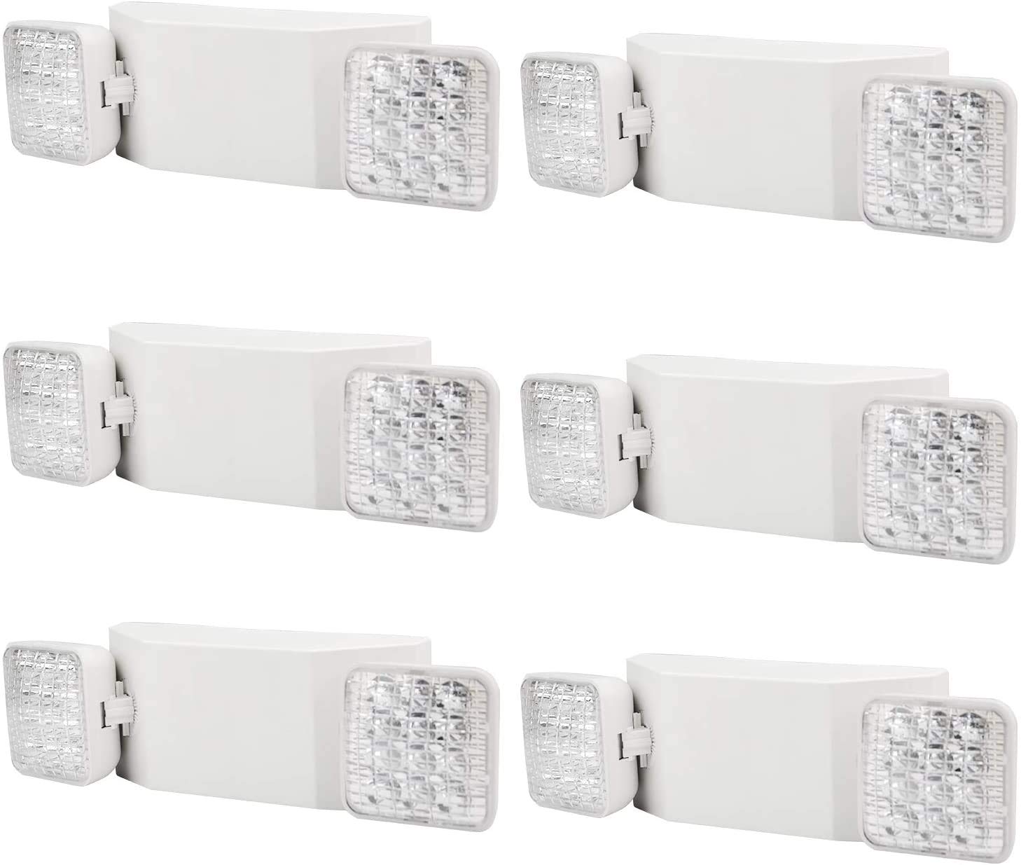 UL Certified AKT LIGHTING Commercial Emergency Light - 2 Adjustable LED Square Heads with Backup Batteries for Exit Lighting (6 Pack) - Ideal for Offices, Warehouses & Public Buildings