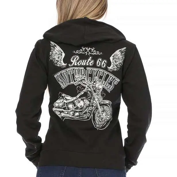 Platinum Plush Women's Route 66 Full Zip Hoodie Sweatshirt - Vintage Travel Inspired Pullover for Road Trips & Casual Outings