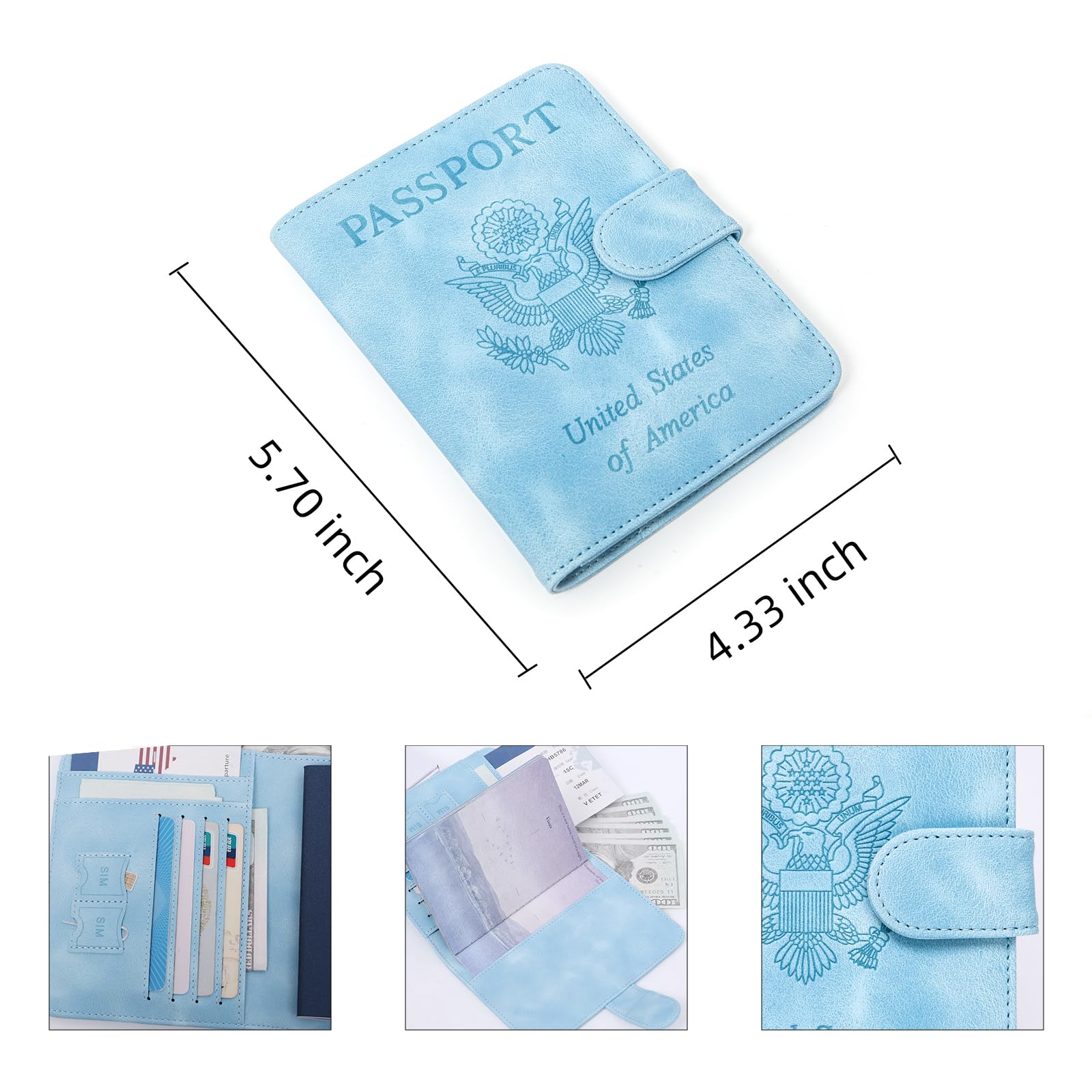 RFID Blocking Passport Holder & Cover Wallet - Travel Essentials for Women & Men (Light Blue) - Perfect for Airports, Vacations & International Trips