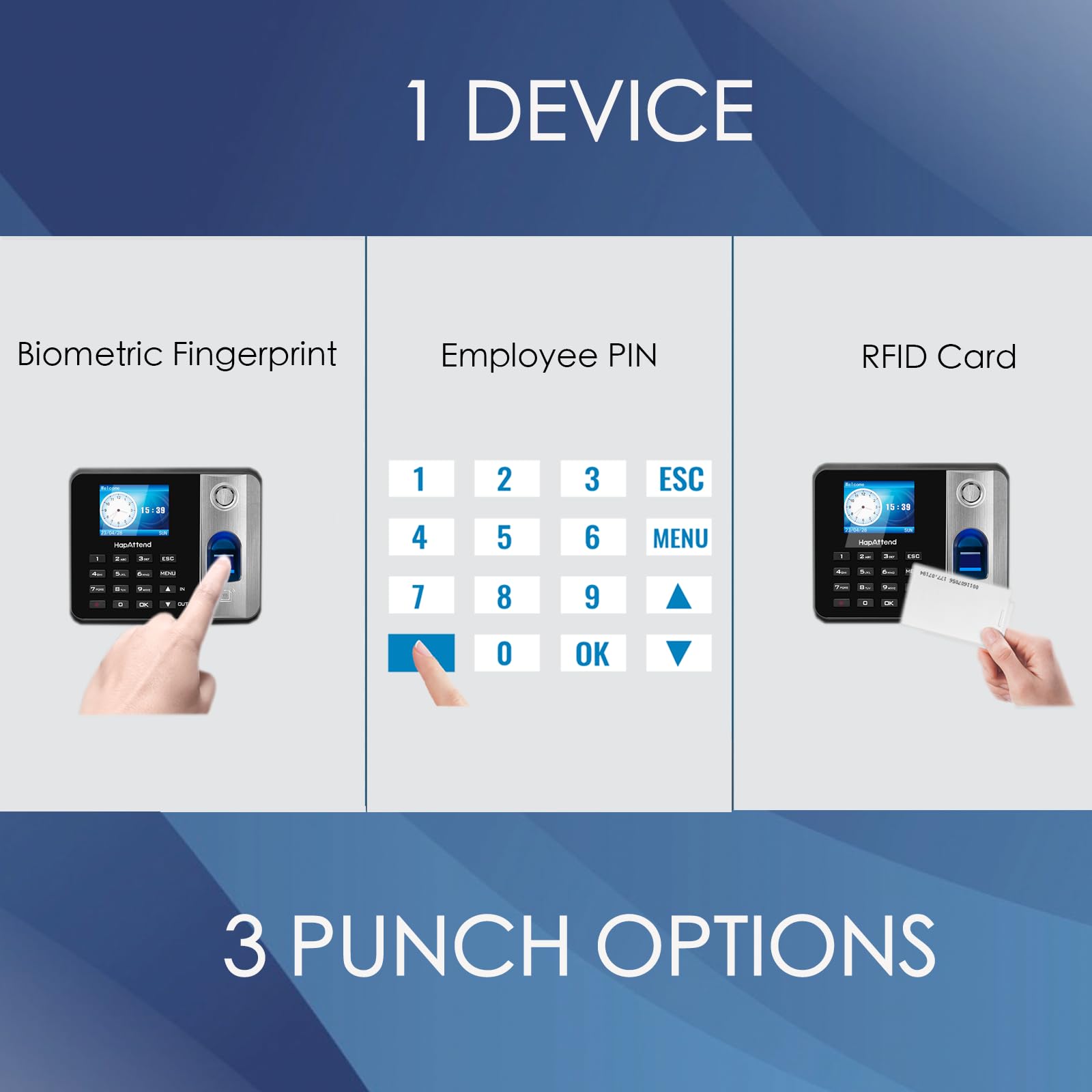 Standalone Biometric Time Clock with Fingerprint, RFID & PIN - 15 RFID Cards Included | No Monthly Fees | Perfect for Office Attendance, Employee Time Tracking & Small Business Management