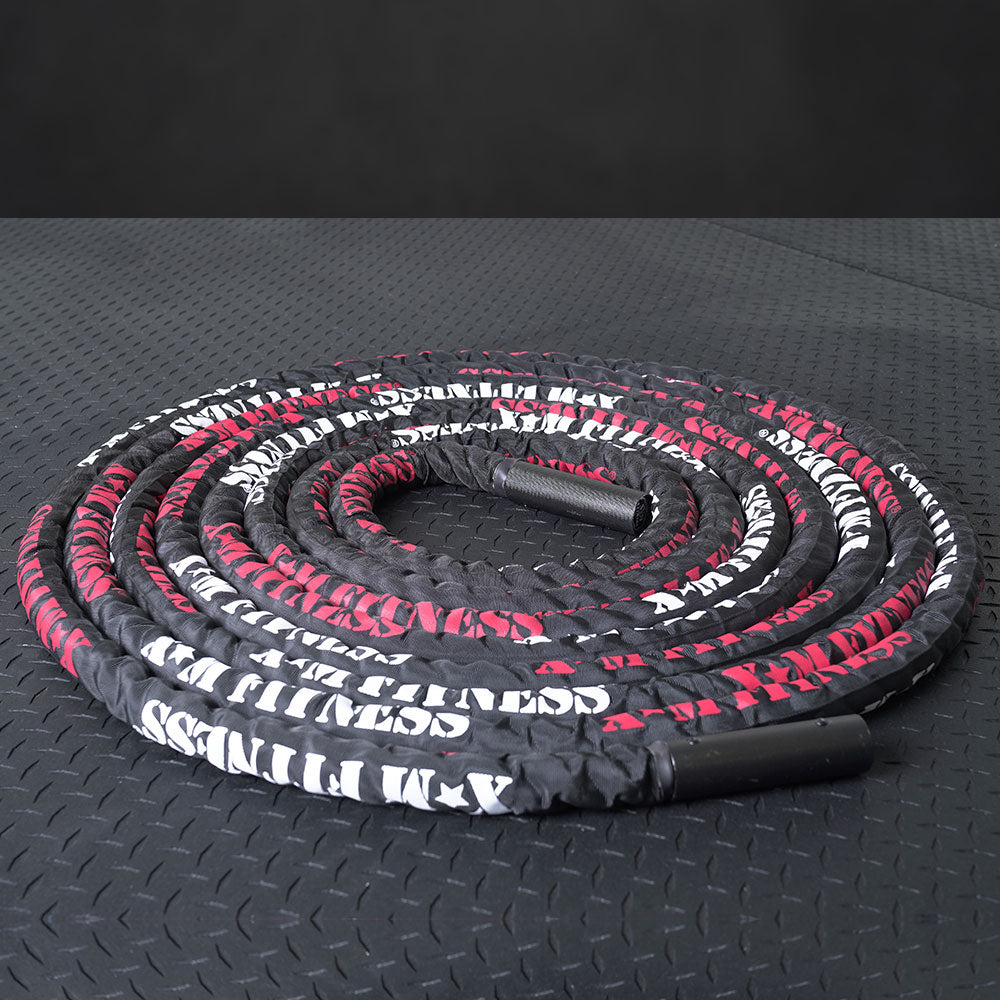 XM FITNESS 50ft Premium Battle Rope with Protective Sleeve - 1.5 Inch Thick Heavy Duty Gym Rope for CrossFit, HIIT & Strength Training - Perfect for Home Gym & Outdoor Workouts