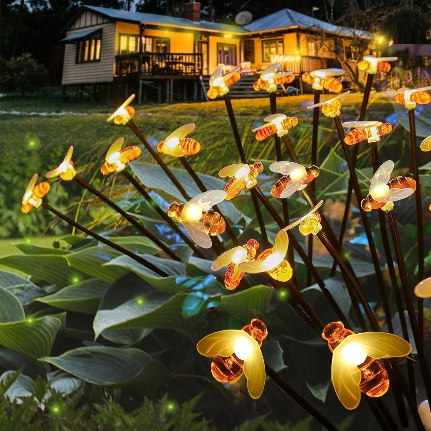 16LED Solar Bee Firefly Lights - 2 Pack Waterproof Outdoor Solar Garden Lights with 2 Lighting Modes, Wind Sway Effect for Yard, Patio, Walkway Decoration (Warm White) | Perfect for Garden Parties, Pathway Lighting & Backyard Ambiance
