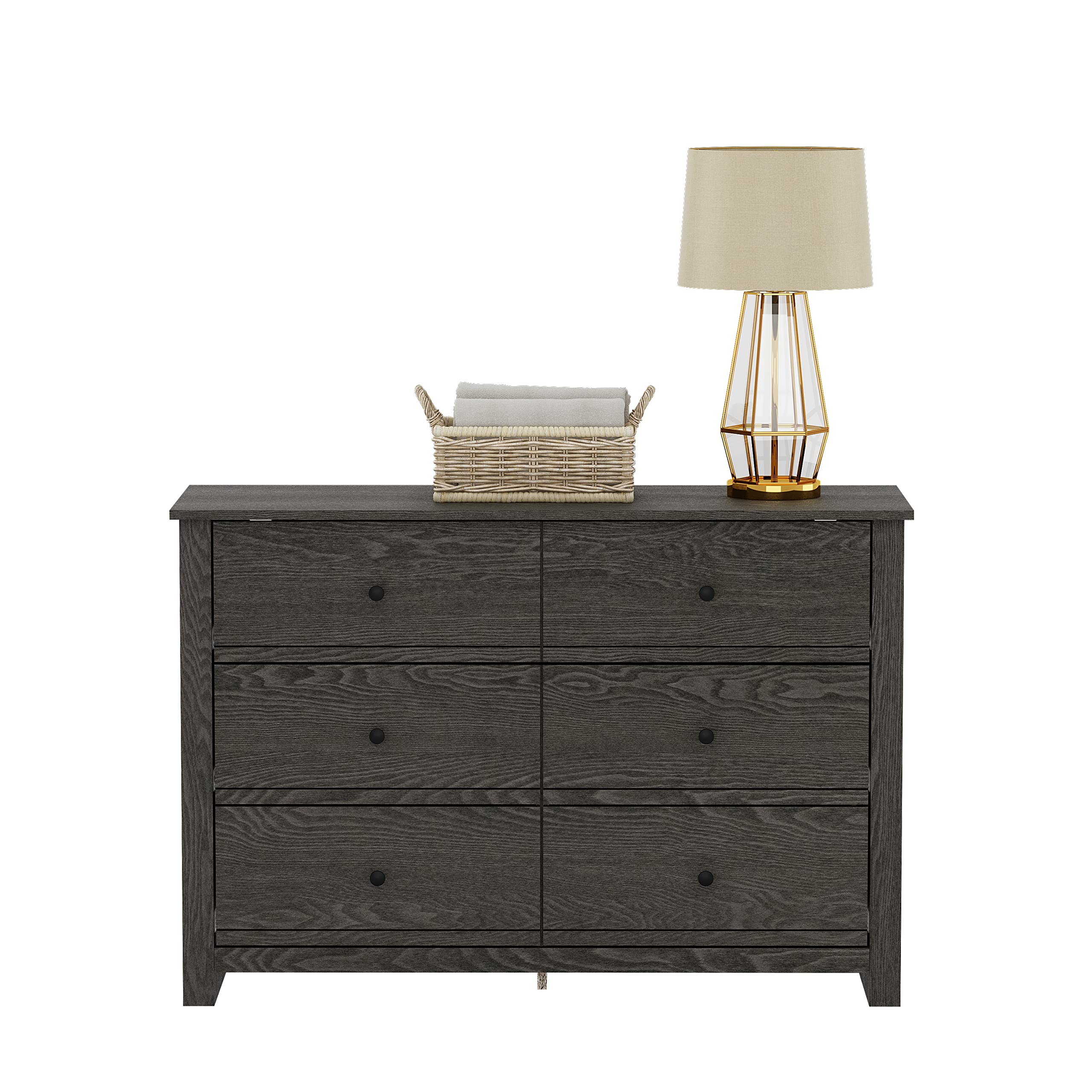 Genoa 6-Drawer Dresser - Tall Chest of Drawers for Bedroom Storage | Dark Grey Oak Closet Organizer with Ample Space for Clothes & Accessories | Perfect for Master Bedroom, Guest Room or Dorm Organization
