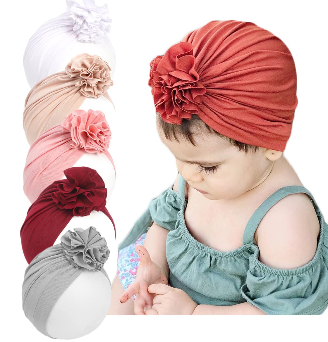 Baby Girls Turban Hats with Bow - Soft Cotton Infant & Toddler Headwear for Newborns - Perfect for Photography, Birthday Outfits & Special Occasions