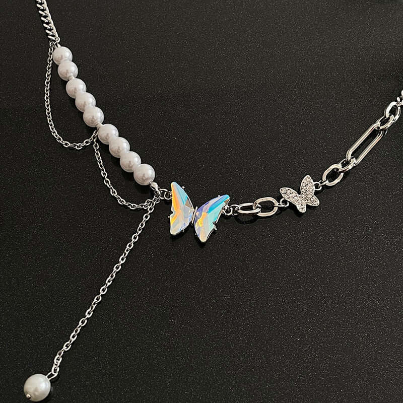 Chunky Pearl Bead Butterfly Half Chain Tassel Necklace for Women | Elegant Boho Jewelry Gift | Perfect for Parties, Weddings & Date Nights | HN2348