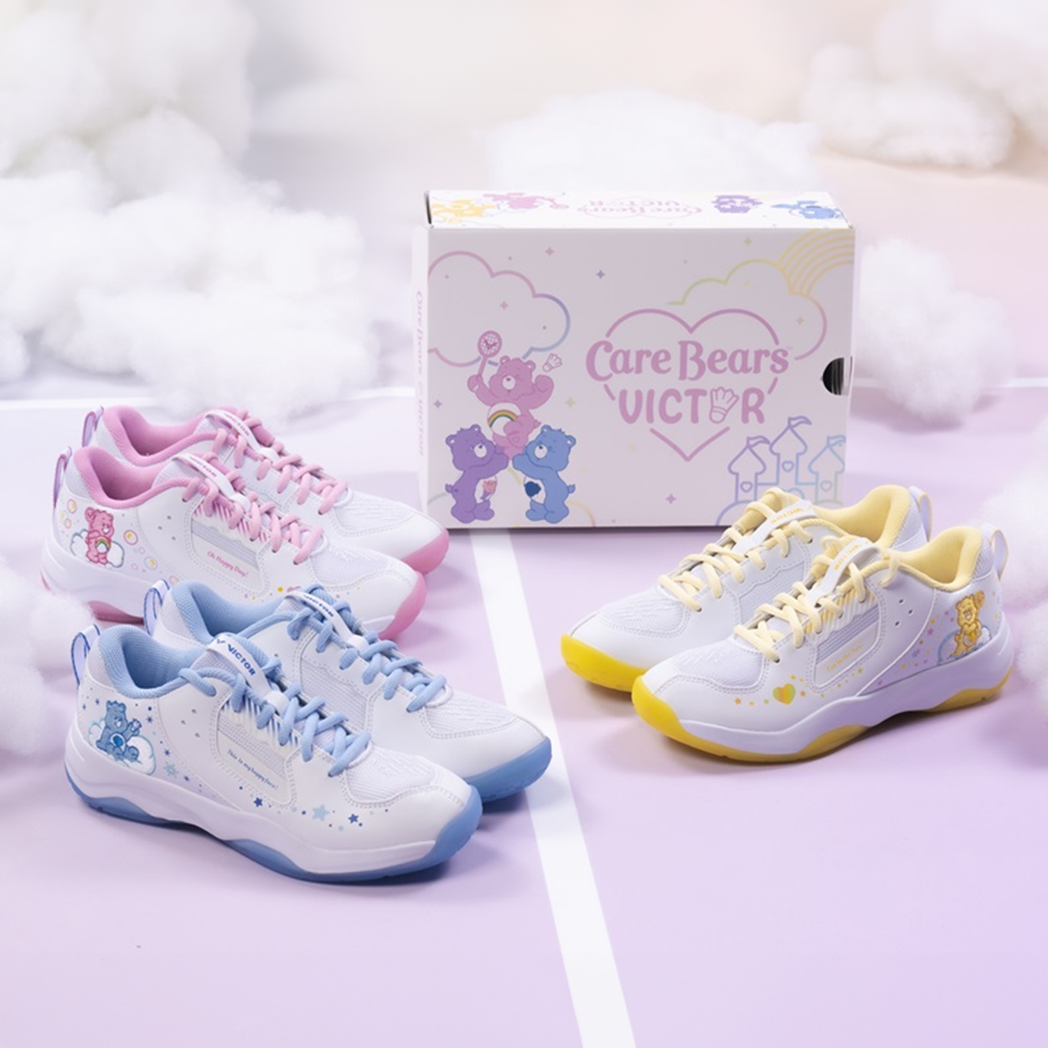 Victor x Care Bears Court Shoes for Women - White & Blue Collaboration Sneakers | Casual Walking, Gym Workouts & Street Style Fashion