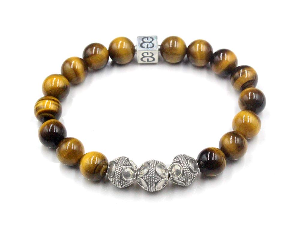Men's Tiger's Eye Bracelet with Sterling Silver Bali Beads - Handmade Designer Jewelry for Men - Perfect for Gifts, Meditation & Spiritual Protection