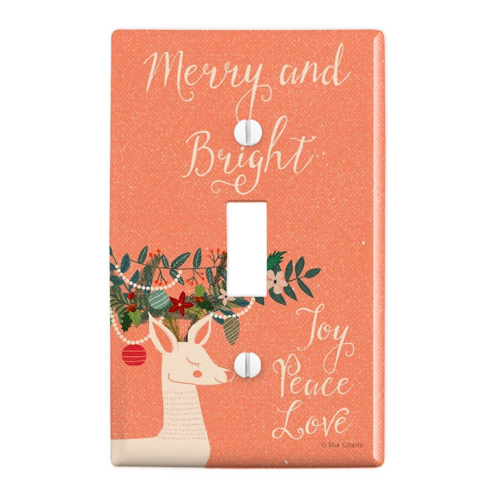 Christmas Deer Plastic Wall Decor Light Switch Plate Cover - Merry Bright Joy Peace Love - Perfect for Holiday Home Decor & Festive Room Accents