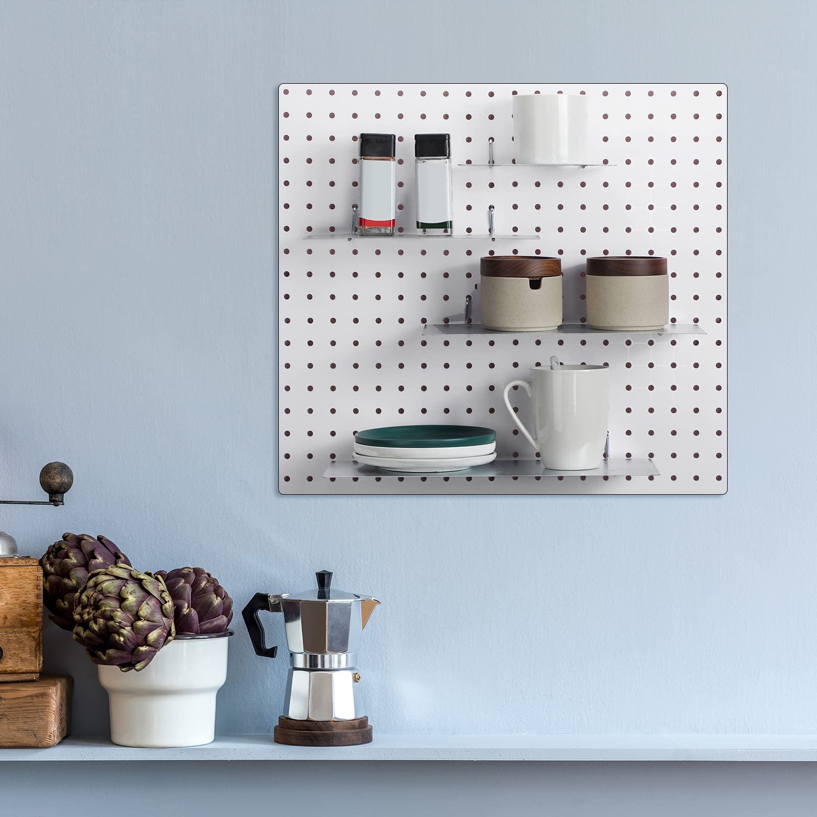 4 Pack Steel Pegboard Shelves & Brackets - Heavy Duty Wall Organizer for Craft Room, Garage, Kitchen, Nursery & Workbench - Mixed Sizes Silver Pegboard Accessories & Storage Trays