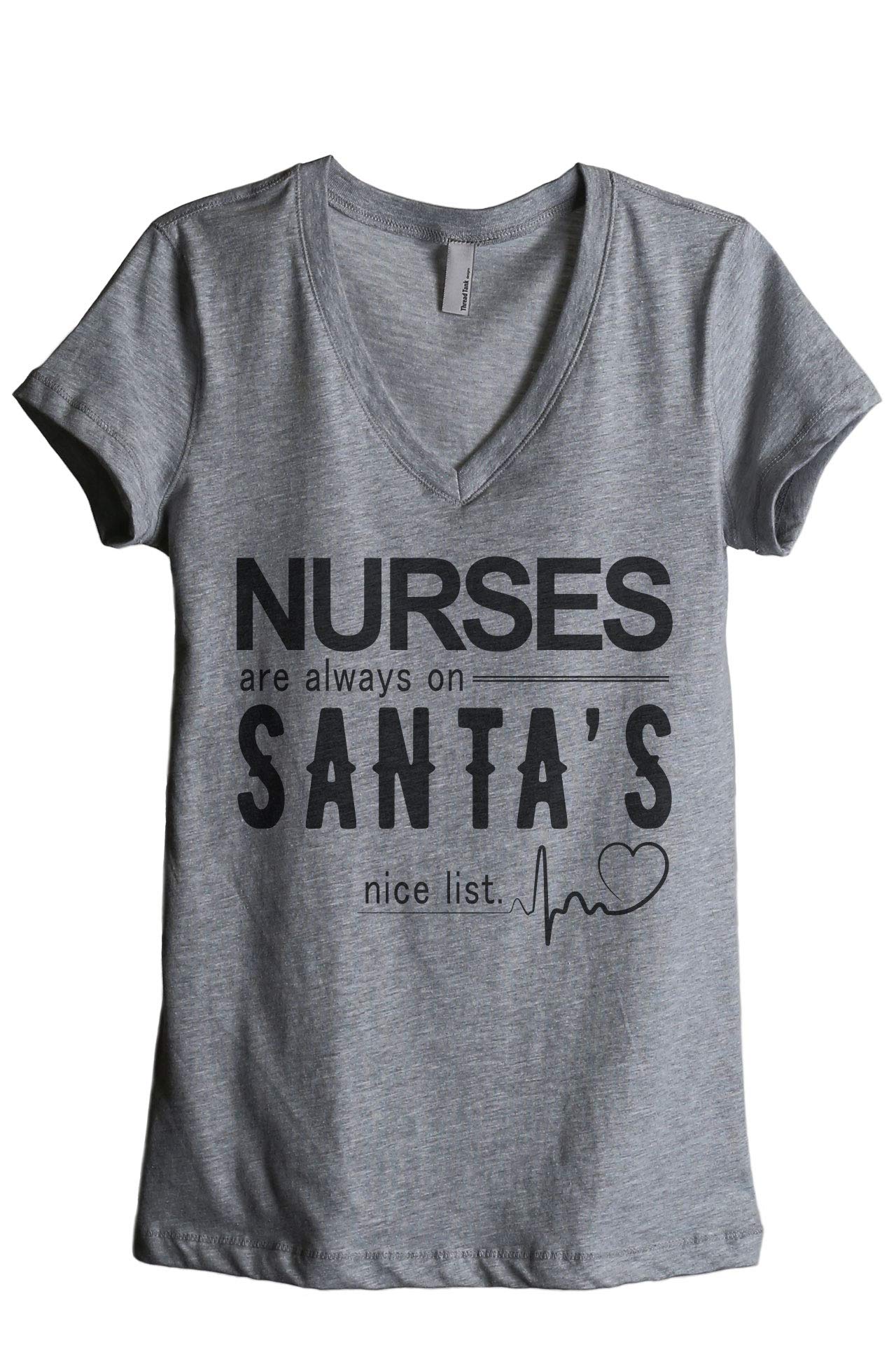 Nurses Are Always On Santa's Nice List Women's Casual V-Neck T-Shirt - Comfortable & Stylish Tee for Nursing Professionals, Christmas Gifts & Everyday Wear