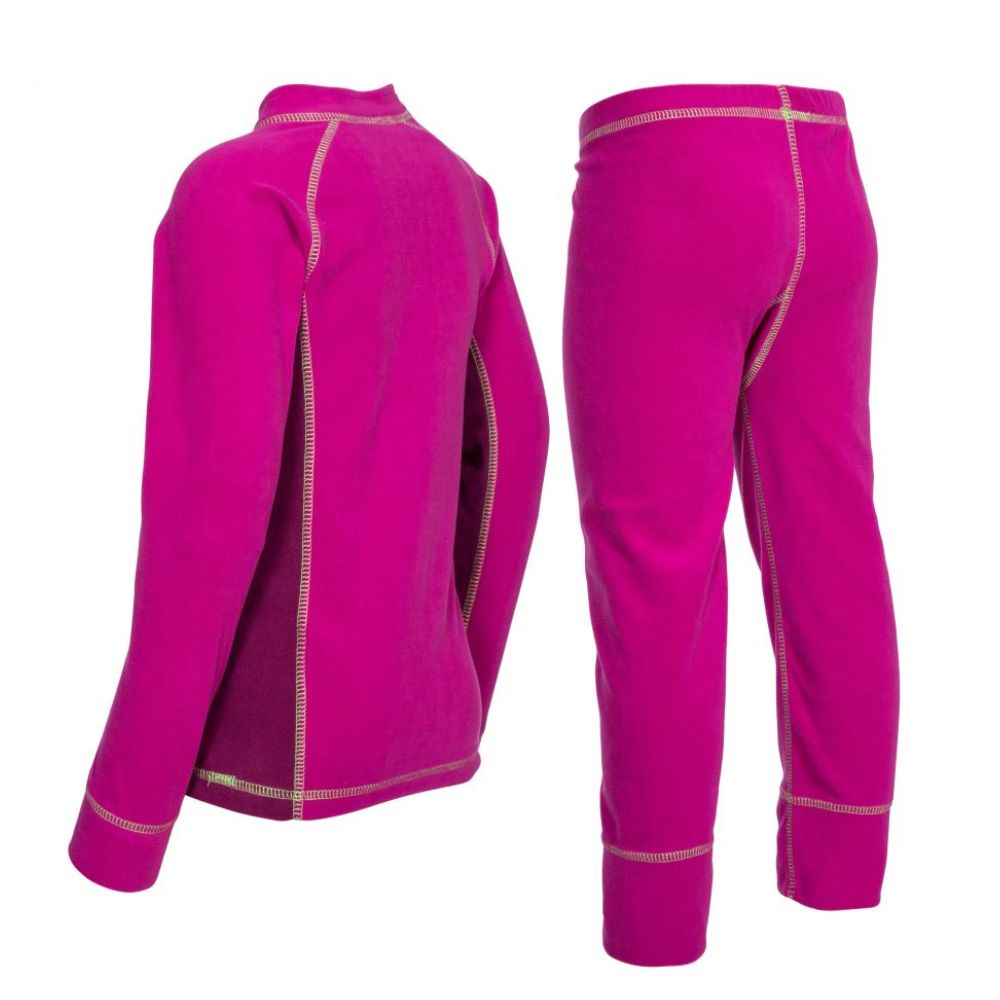Trespass Bubbles Girls Thermal Base Layer Set - Warm Fleece-Lined Long Sleeve Top & Pants for Winter - Azalea Pink - Perfect for Skiing, Snowboarding & Outdoor Activities