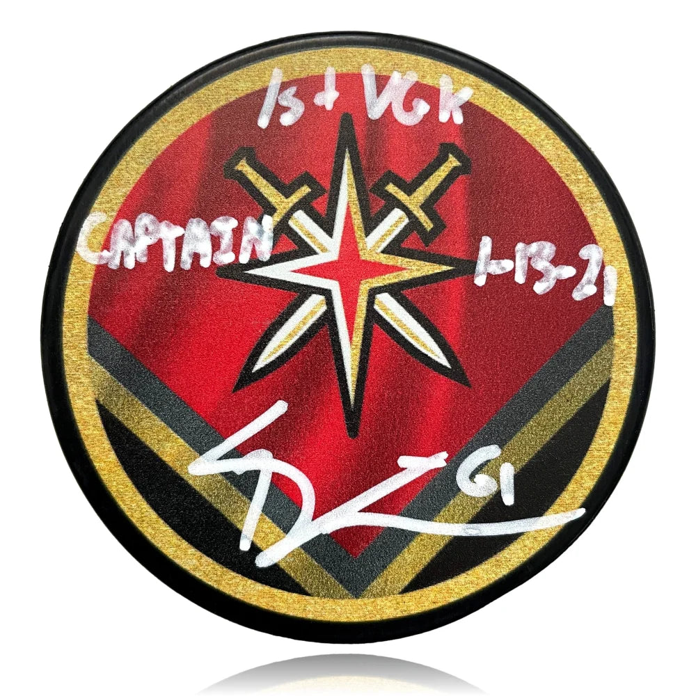 Mark Stone Signed Vegas Golden Knights Retro Hockey Puck - 1st VGK Captain 1/13/21 #D/10 with COA - Collectible Memorabilia for NHL Fans & Sports Enthusiasts