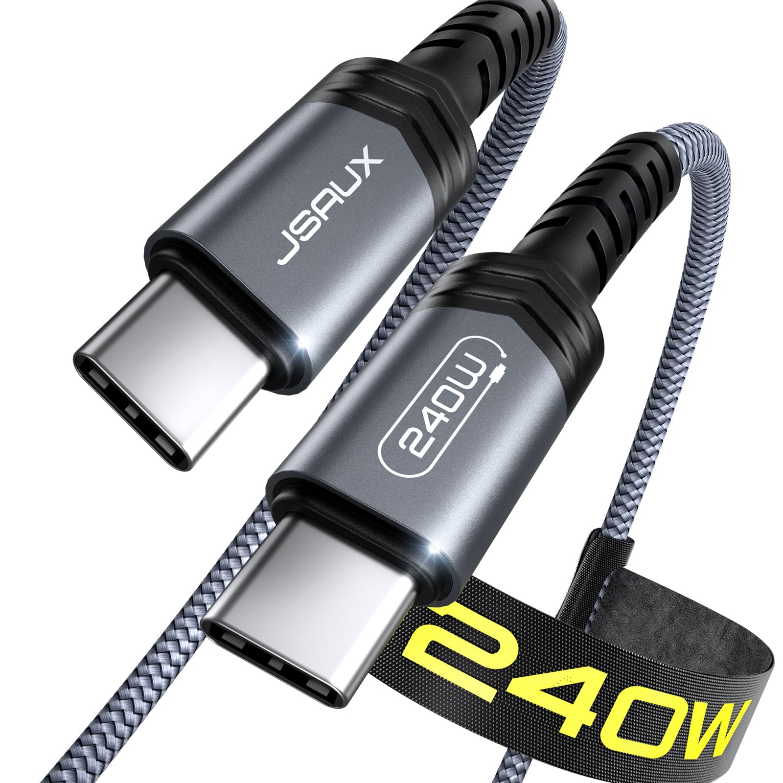 JSAUX 240W USB-C to USB-C Fast Charging Cable 10FT, USB C to C Cord Compatible with MacBook Pro/Air, iPad Pro/Air, Dell, iPhone 16/16 Pro Max, iPhone 15 Series, Samsung Galaxy S24/S22/S21, Pixel - Grey | High Speed Charging for Laptops, Tablets & Phones | Perfect for Home, Office & Travel