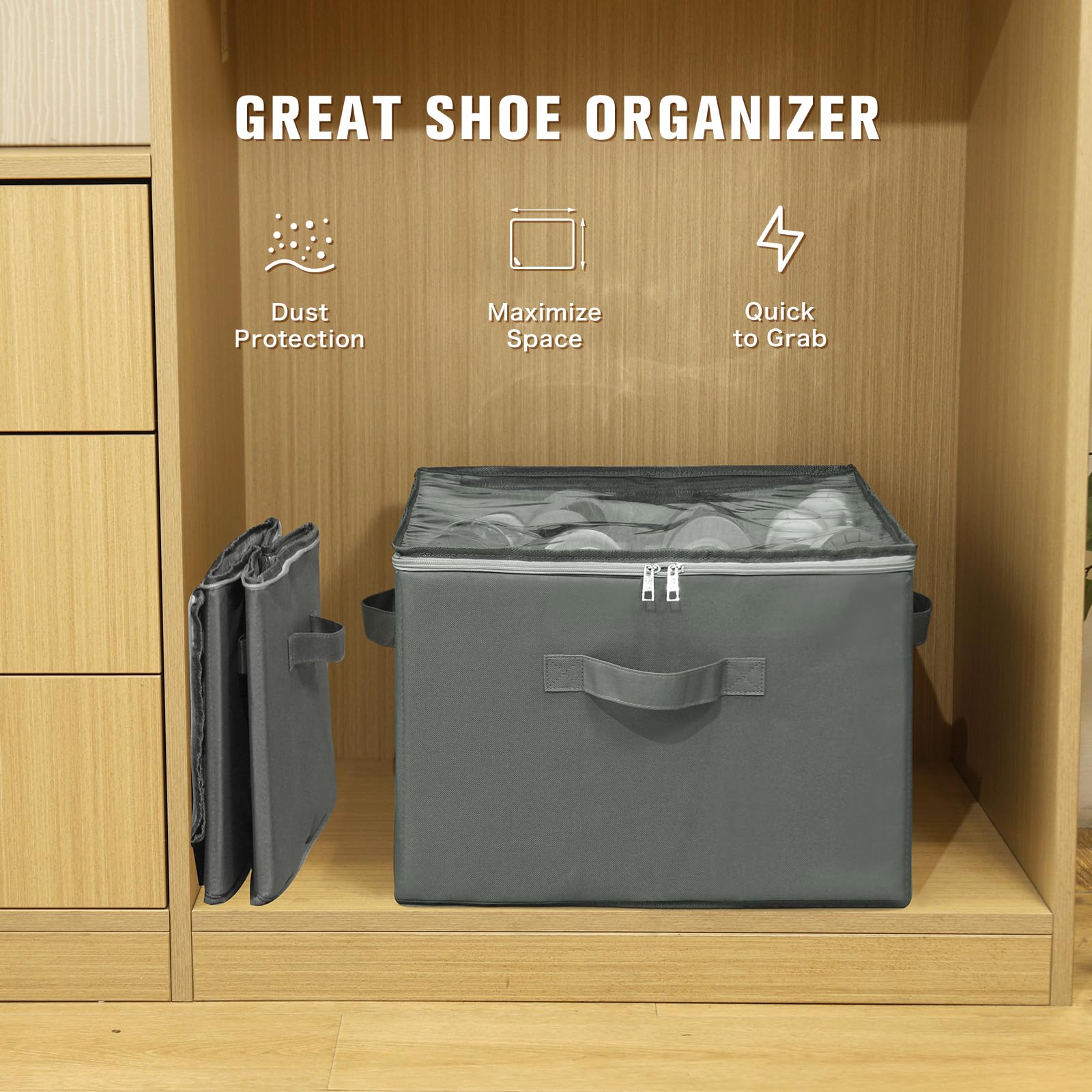 Clear Lids Shoe Organizer for Closet - 16 Pair Space Saving Shoe Storage Box with Stackable Design | Perfect for Sneaker Collection, Closet Organization & Small Space Storage Solutions
