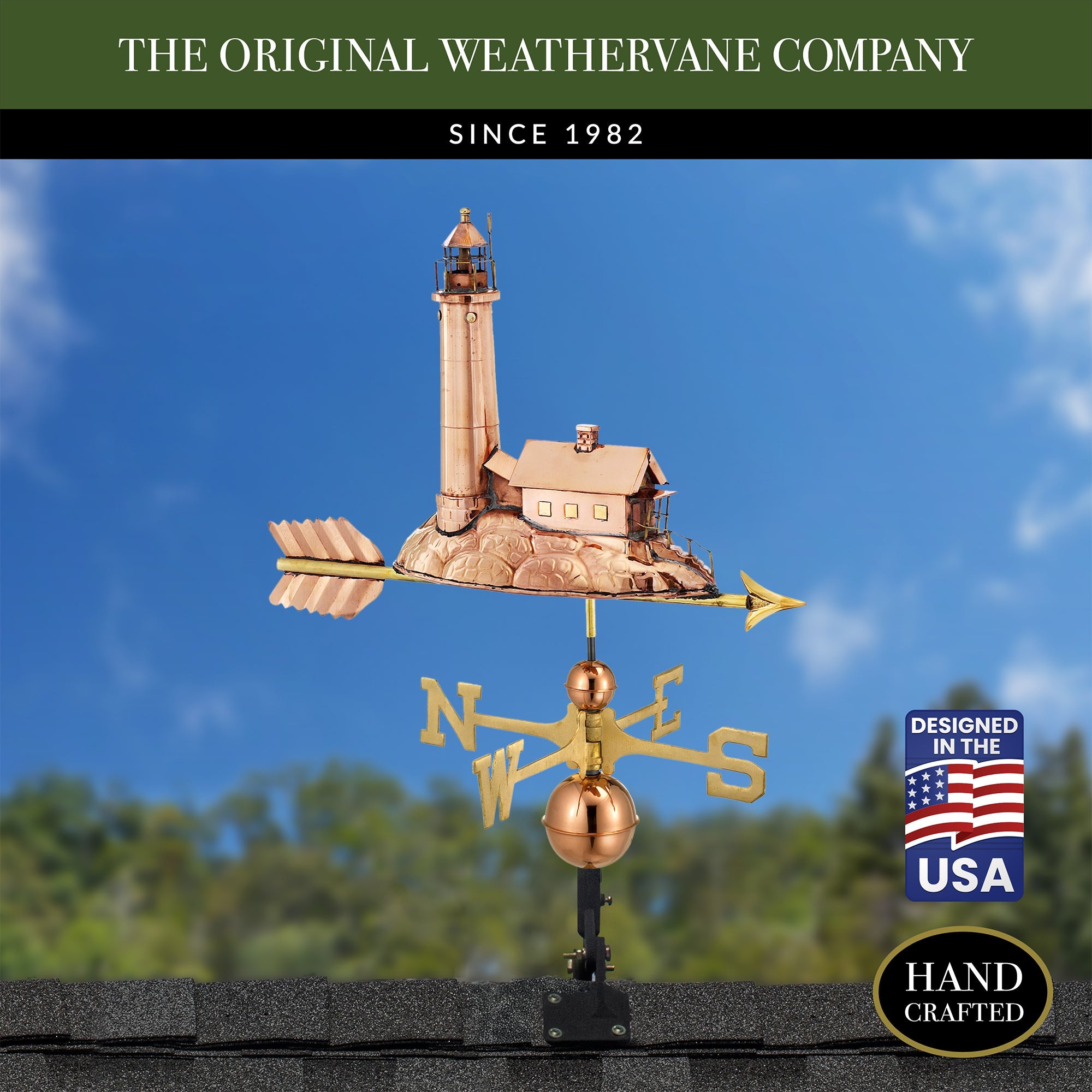 Good Directions Pure Copper Lighthouse Weathervane - Classic Nautical Decor for Garden, Yard, or Roof - Perfect Coastal Home & Beach House Decoration