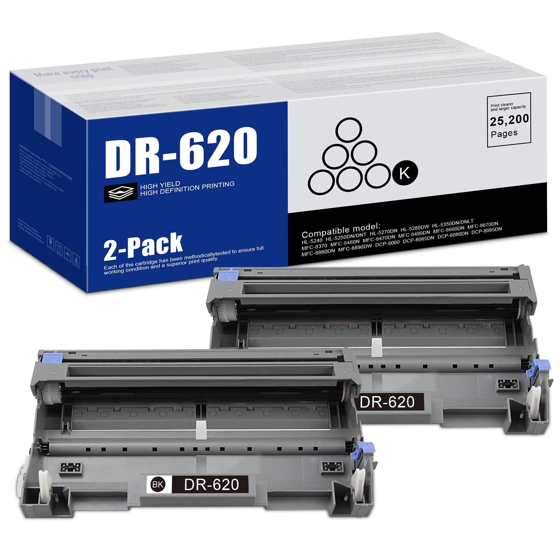 VASERINK DR620 DR-620 Black Drum Units (2 Pack) - High Yield Compatible Replacement for Brother HL-5240, MFC-8370, DCP-8060 Printers - 25,200 Page Yield - Perfect for Office & Home Printing Needs
