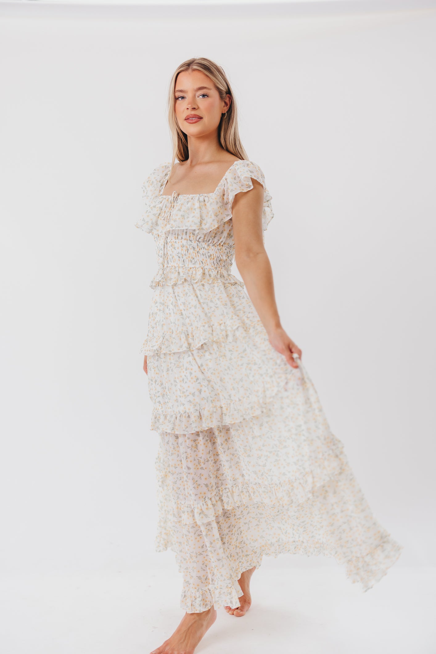 Astrid Ruffle Detail Maxi Dress - Yellow Floral Maternity Dress for Pregnancy | Bump Friendly, Comfortable & Stylish for Baby Showers, Maternity Photos & Summer Occasions