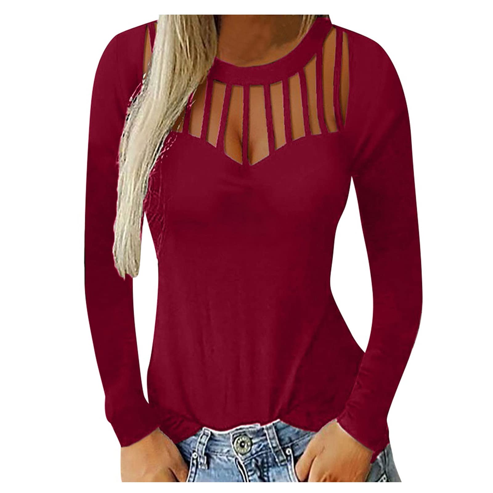 Sexy Low Cut Women's Casual Long Sleeve Blouse - Summer Loose Tunic Top for Date Night & Beach Outfits