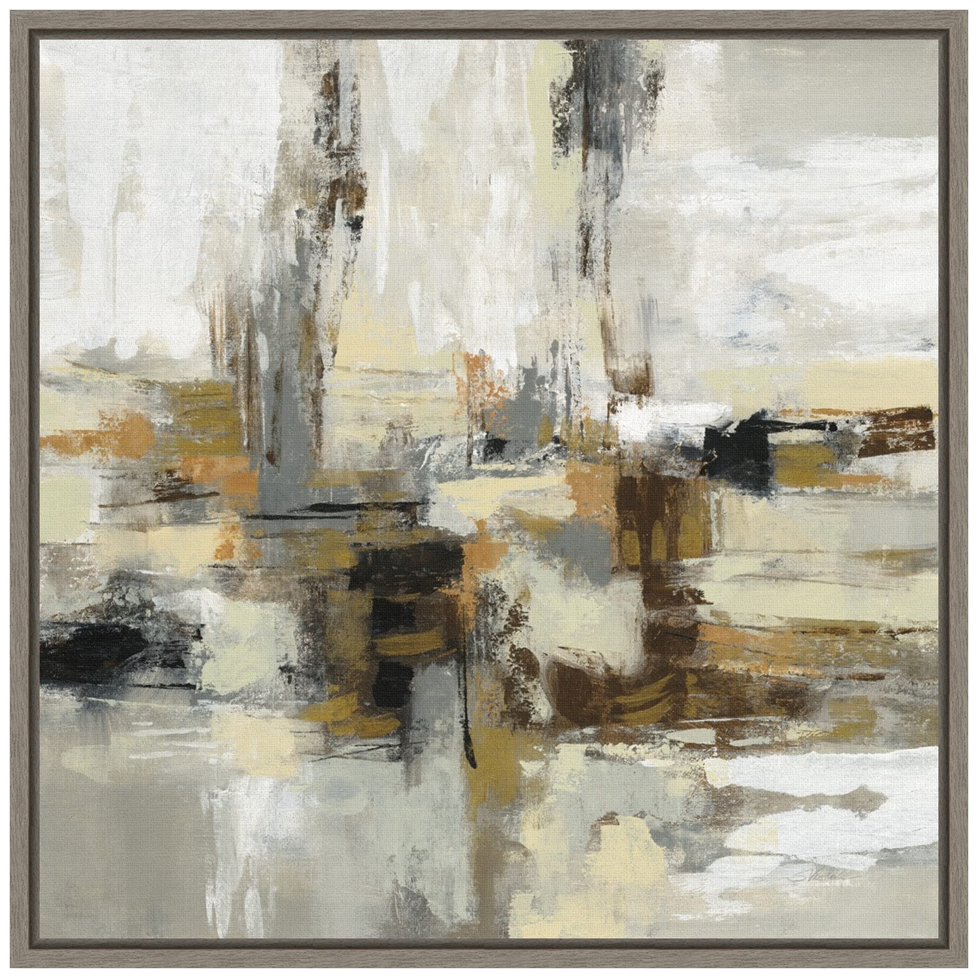 Amanti Art Framed Canvas Wall Art Print - Lava and Steam Abstract Painting by Silvia Vassileva, 16x16 Inches, Sylvie Greywash Frame - Perfect for Living Room, Bedroom or Office Decor