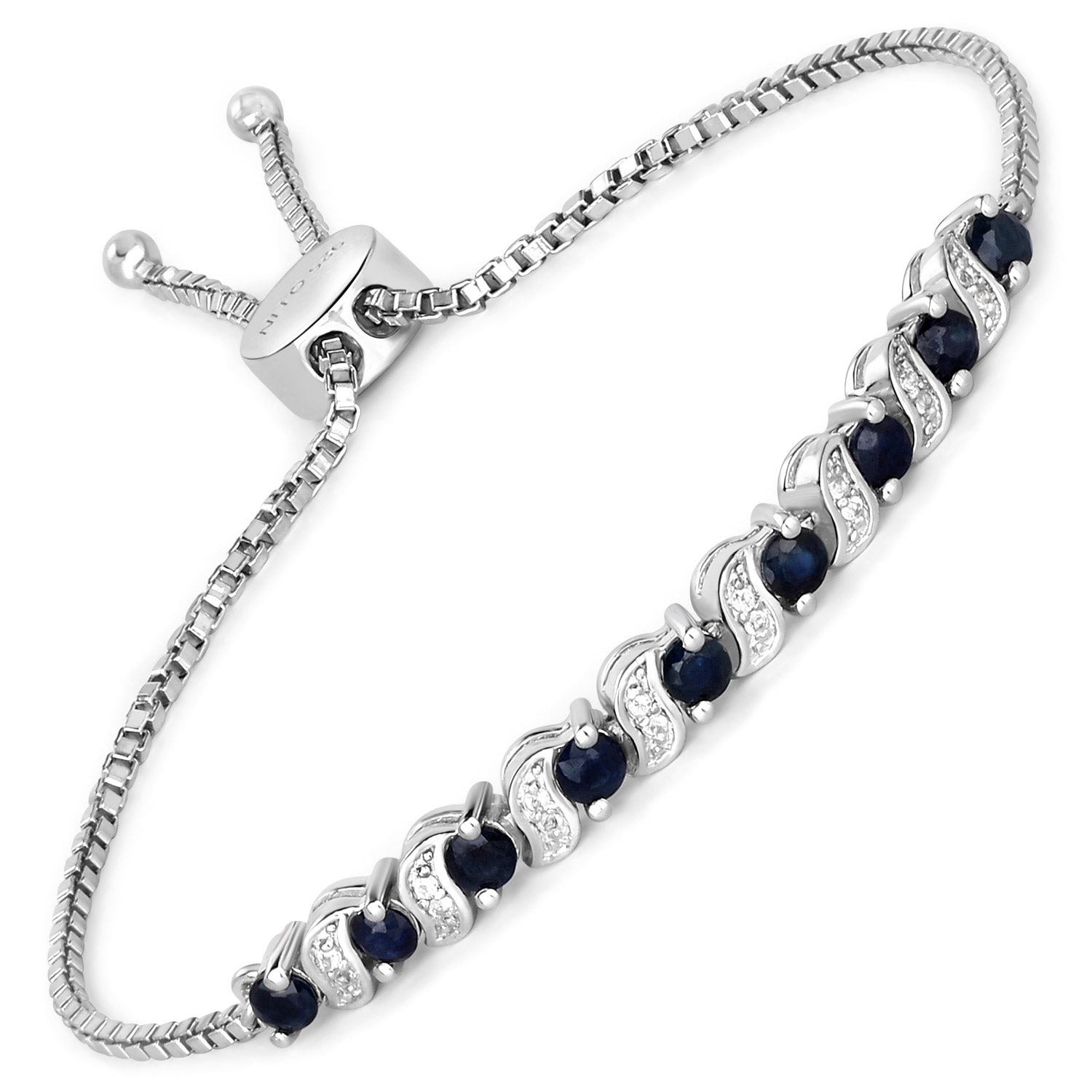 Genuine Blue Sapphire & White Topaz Bolo Bracelet for Women | Adjustable Wrap Beaded Jewelry | Perfect for Weddings, Parties & Gift Giving