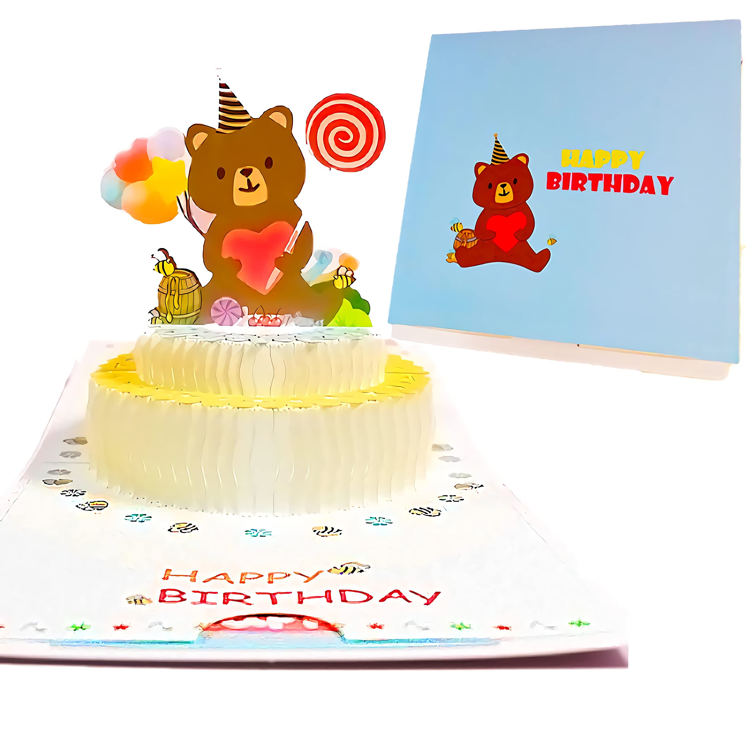 3D Pop Up Bear Greeting Cards - Handmade Birthday Cards for Girls, Boys, Wife, Mom & Kids - Glitter Paper Cards with Cake Design - Perfect for Birthday Wishes, Anniversary & Special Occasions (A180200002)