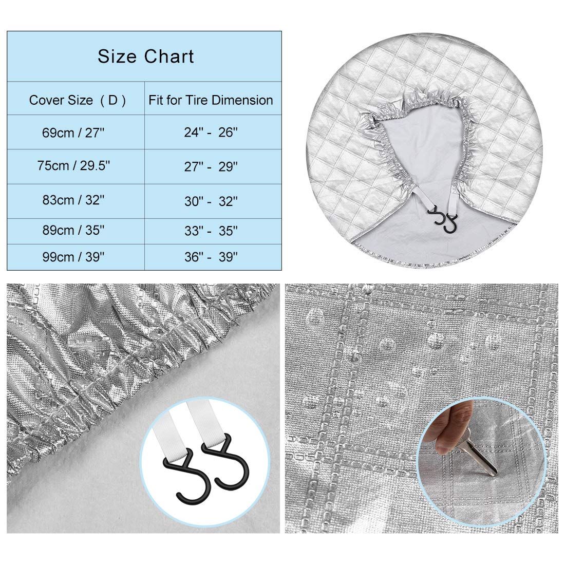 X AUTOHAUX 4-Piece Waterproof Aluminum Tire Covers for Cars & RVs (30-32 Inch, Silver) - Durable Tyre Protectors for All-Weather Protection & UV Resistance | Perfect for Parking, Storage & Travel