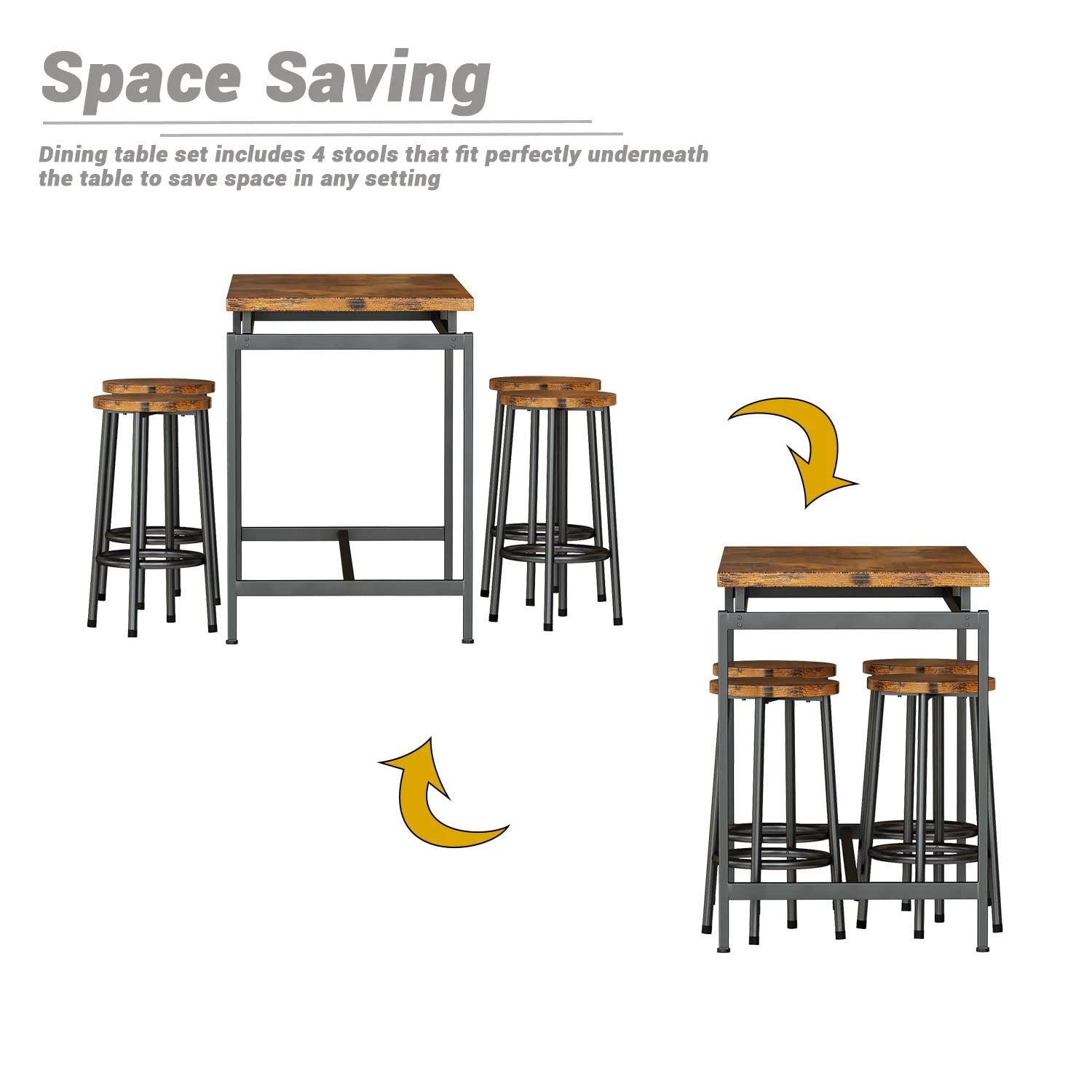 Modern 5-Piece Industrial Bar Height Dining Table Set for 4 - Kitchen & Pub Table with 4 Chairs - Space-Saving Breakfast Nook & Small Apartment Furniture - Perfect for Compact Dining Rooms, Kitchens & Entertainment Areas