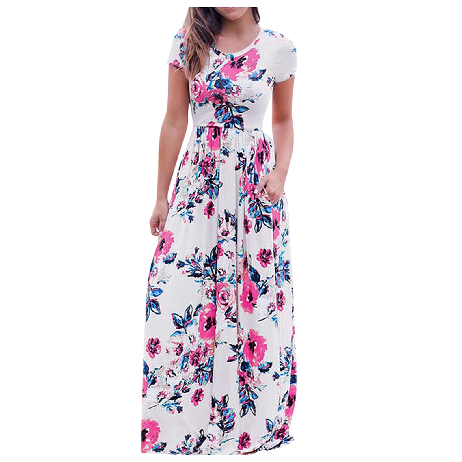 2023 Women's Summer Beach Dresses - Floral Bohemian Maxi & Short Sleeve Sundresses for Wedding Guest, Casual Outings | V-Neck Loose Swing Dress for Vacations, Pool Parties & Date Nights