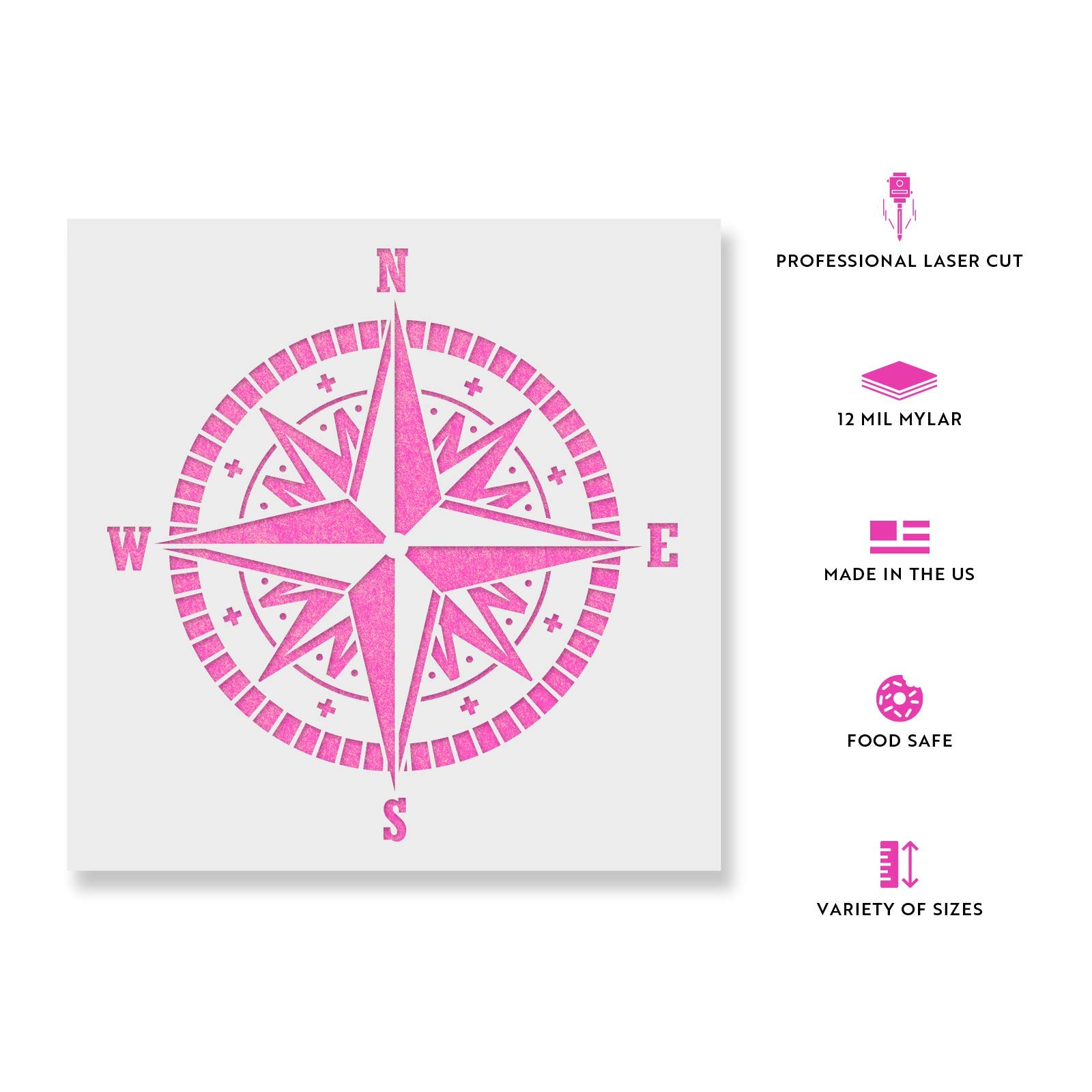 Compass Rose Stencil - Large Ocean Compass Design for DIY Nautical Decor, Wall Art, and Woodworking Projects