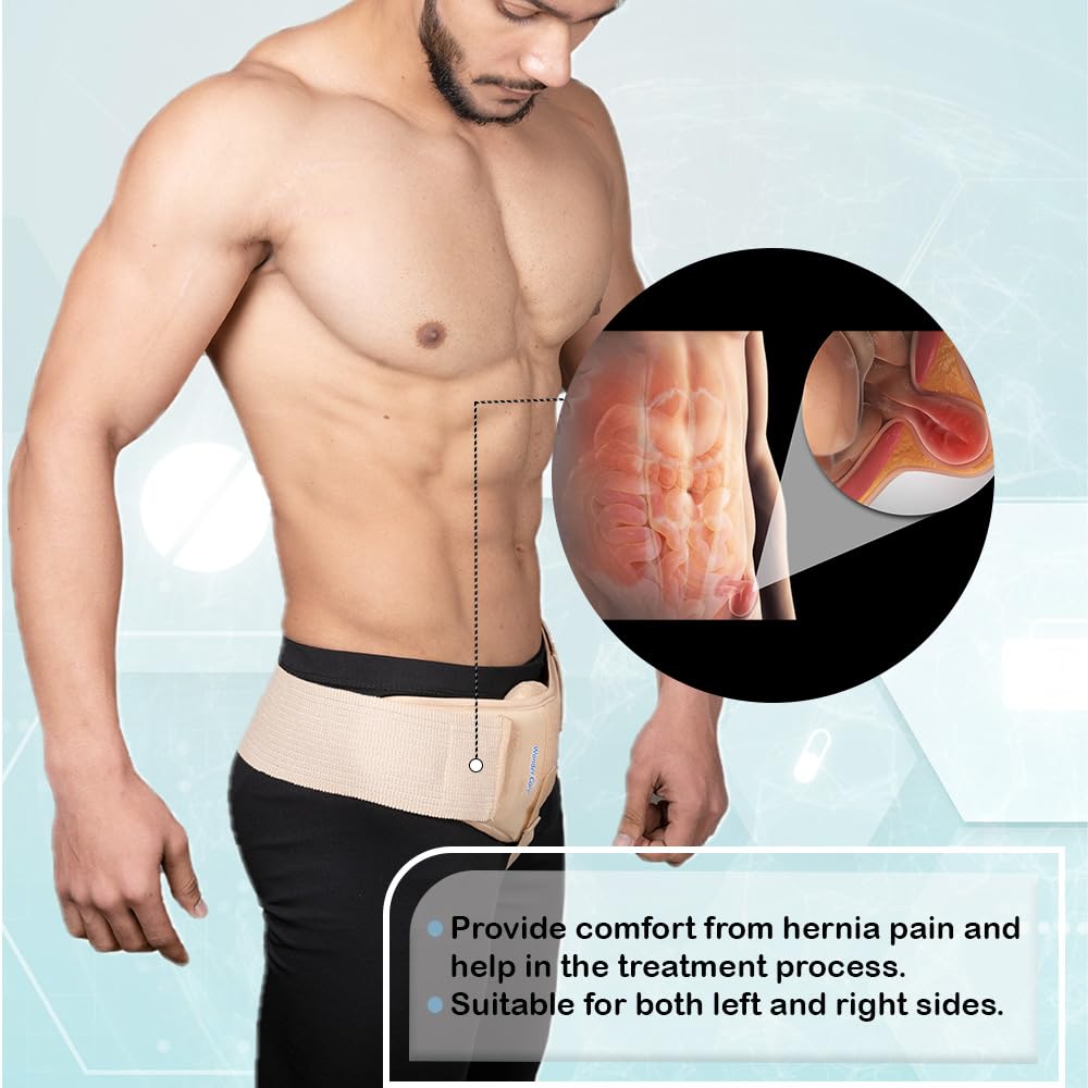 Wonder Care Inguinal Hernia Belt Truss Brace for Single/Double Hernia & Sports Hernia Relief - Adjustable Support with 2 Removable Compression Pads - Skin Tone (XX-Large, Double) - Ideal for Post-Surgery Recovery, Workout Support & Daily Comfort