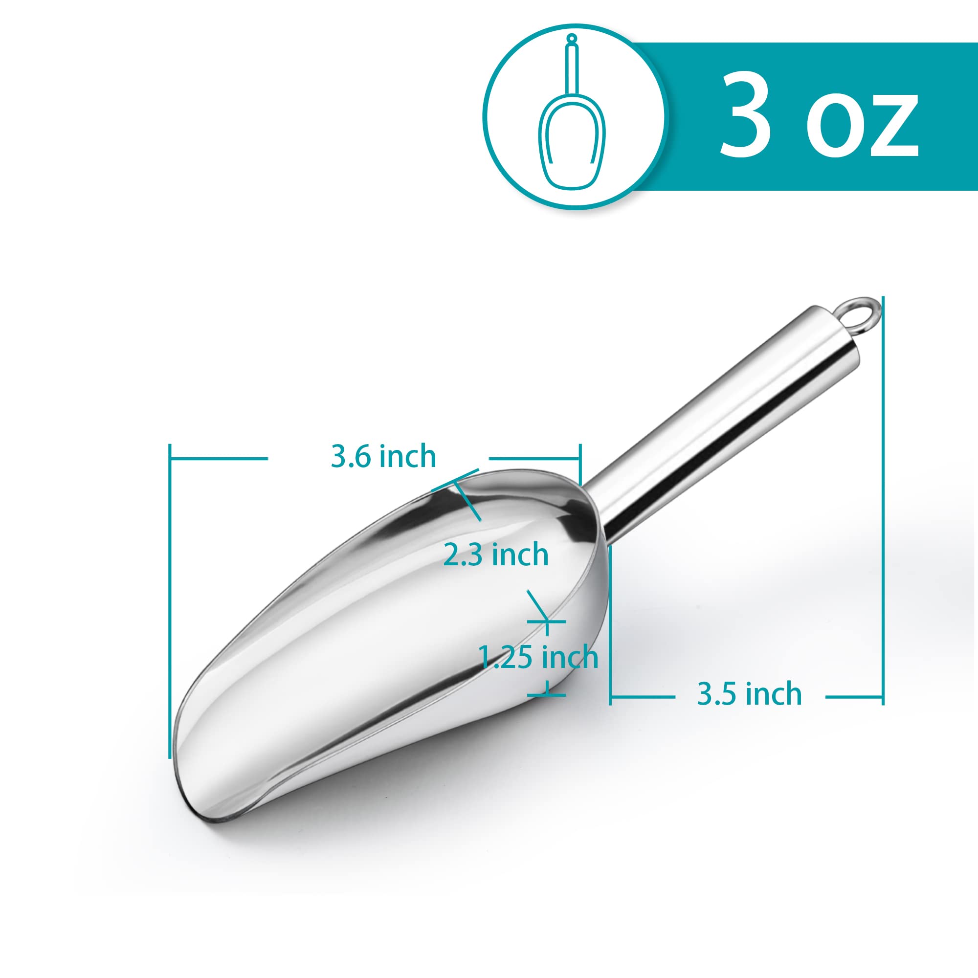 LIANYU Mini Ice Scoop - 3 Ounce Stainless Steel Food Scooper for Containers & Jars - Small Metal Scoop for Kitchen, Bar, Ice Cream & Coffee - Mirror Finish & Dishwasher Safe - Perfect for Serving, Measuring & Portioning
