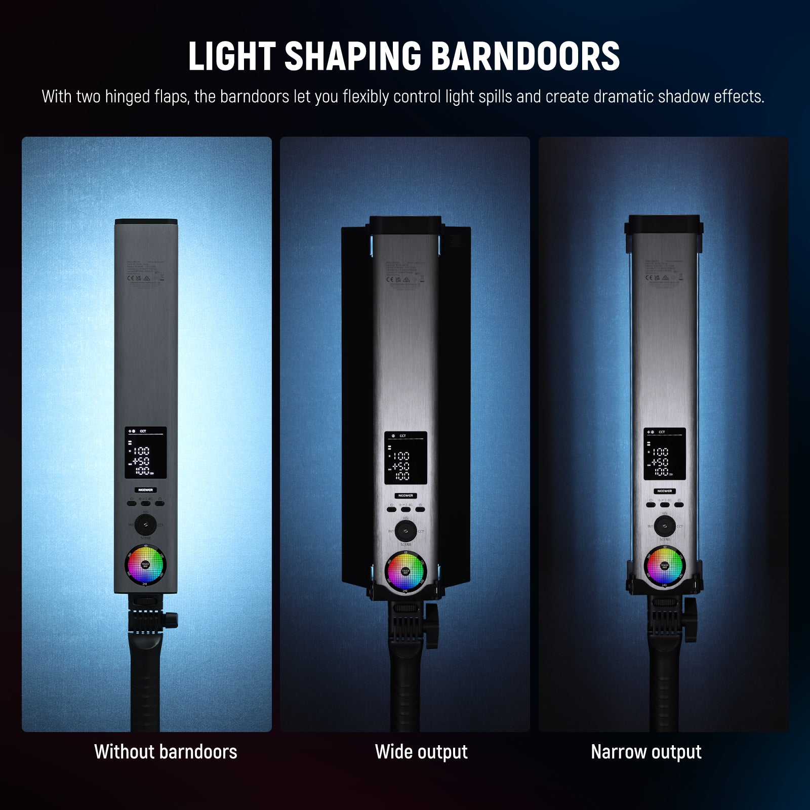 NEEWER CT3 Two Flap Metal Barndoors for BH30S LED Light - Professional Lighting Accessory for Photography & Video Studio Use