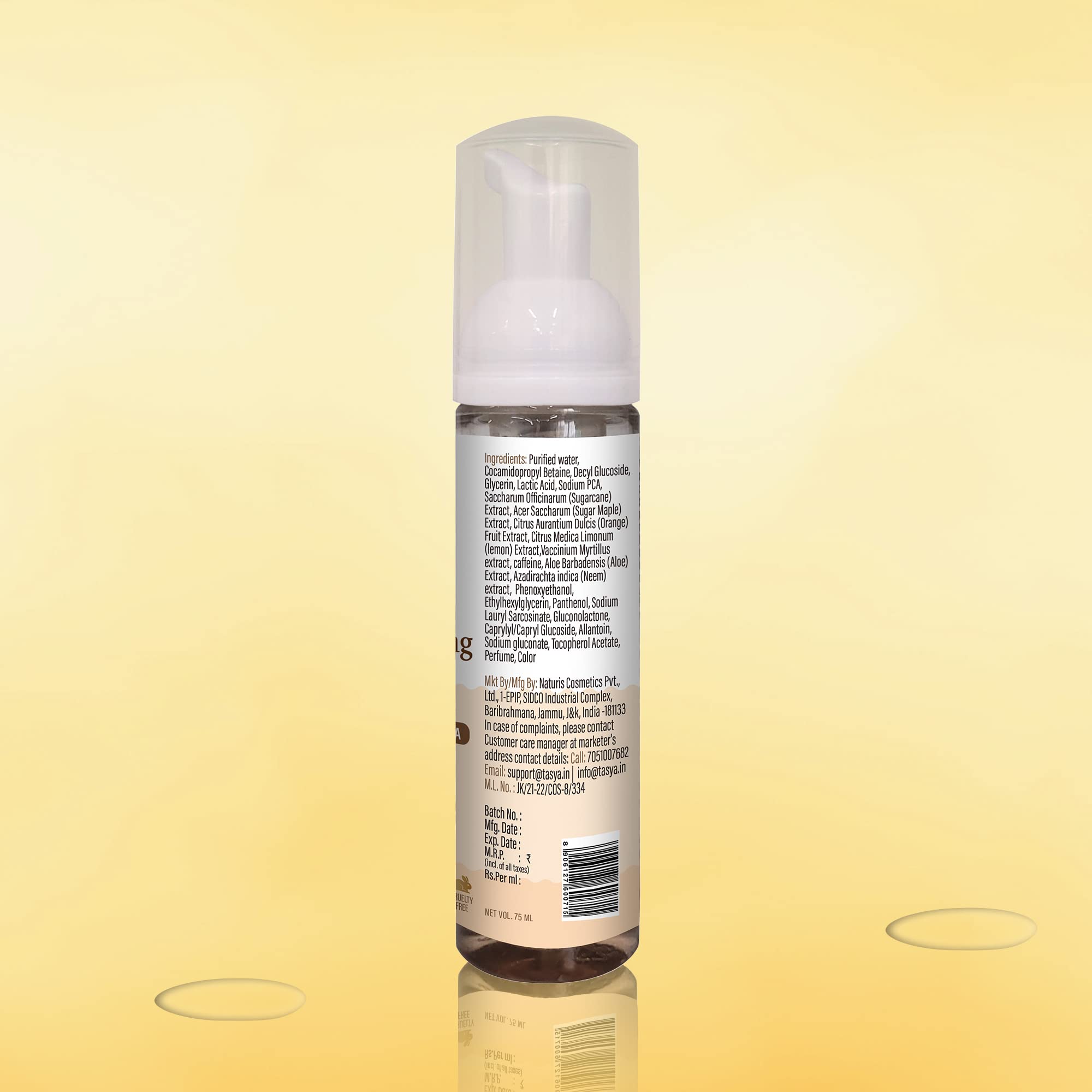 Tasya Detox Coffee Foaming Face Wash with Fruit AHA & Aloe Vera - Brightening & Cleansing Facial Cleanser 75ml - Perfect for Morning Skincare Routine & Acne-Prone Skin