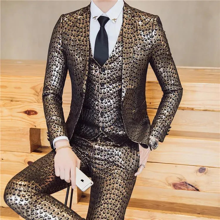 M. Jagger Jacquard Three Piece Suit for Men - Premium Formal Business Attire - Perfect for Weddings, Office Meetings & Special Occasions