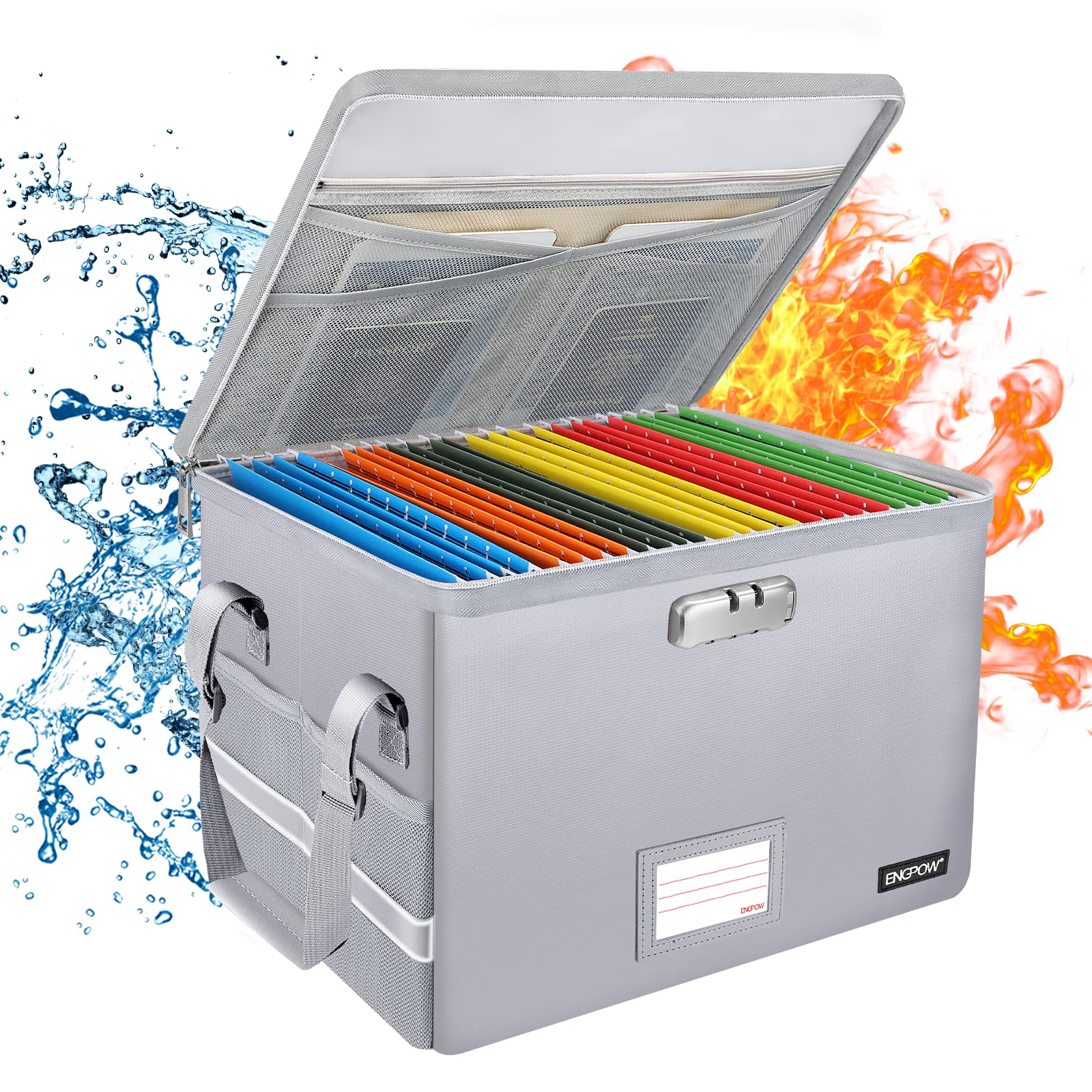 Fireproof Document Box with Lock - Collapsible File Storage Organizer with Zippers & Handle - Portable Home Office Safe for Hanging Files, Legal Folders & Important Papers (Silver) | Ideal for Home, Office & Travel Document Protection