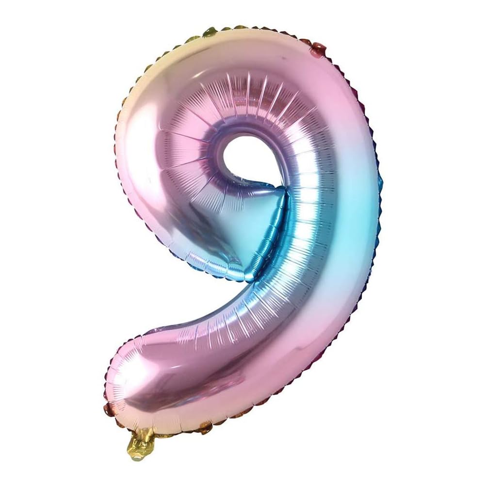 40 Inch Rainbow Gradient Foil Helium Balloons - Large 9 Number Balloons for Birthday Party Decorations, Anniversary, Graduation & Baby Shower Celebrations - Colorful Big Size Balloons (Set of 1)