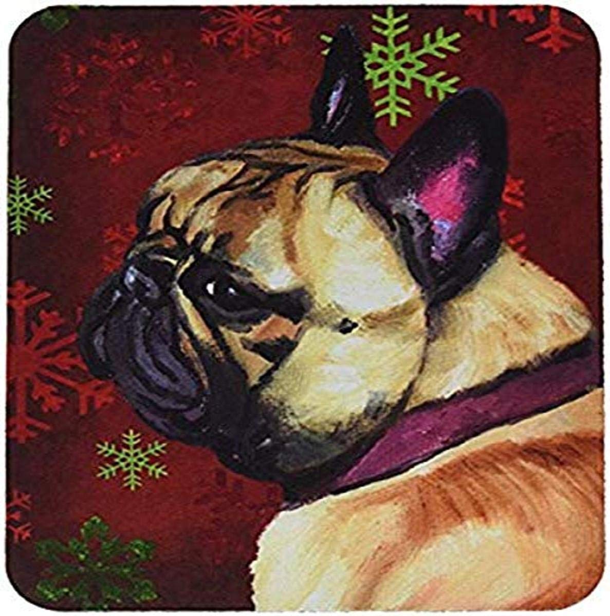 French Bulldog Frenchie Red Snowflakes Holiday Christmas Mouse Pad - Non-Slip Large Mouse Mat for Home Office, Gaming & Computer Work | Washable Desk Mat for Laptop & PC | Festive Home Decor & Gift Idea