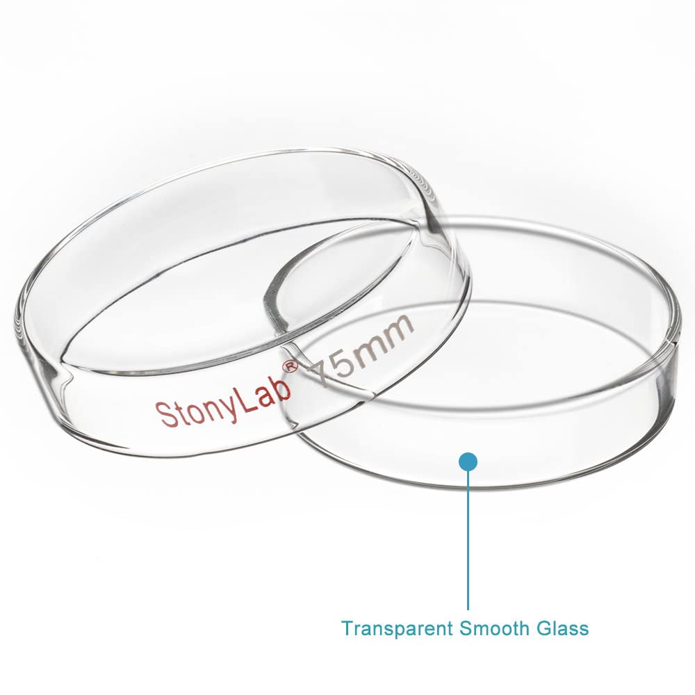 Stonylab 10-Pack Glass Petri Dishes, 75x15mm Autoclavable Borosilicate Glass Cell Culture Dishes with Clear Lid - Ideal for Laboratory Experiments, Microbiology Studies & Science Projects