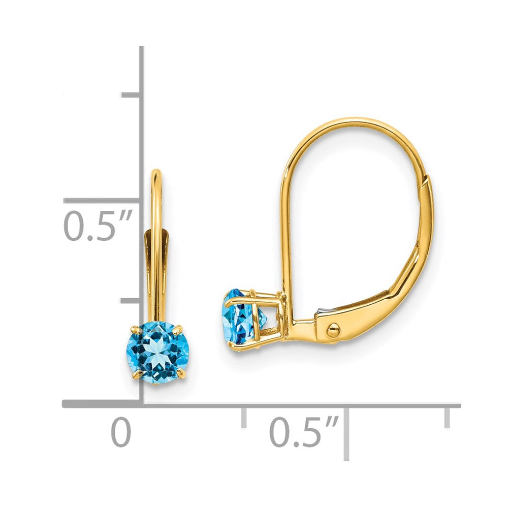 14K Gold 4mm Round December Birthstone Blue Topaz Leverback Earrings - Model XBE84 - Perfect for Holiday Gifts, Anniversaries & Special Occasions