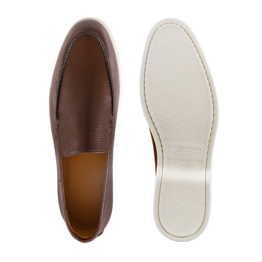 ARTIGIANO ROMA Genuine Deerskin Leather Loafers for Men - Comfortable Brown Slip-On Shoes for Casual & Business Wear